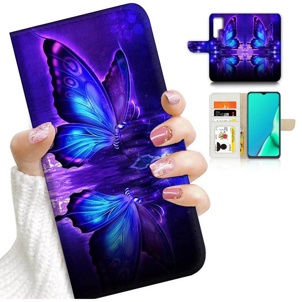 Samsung Galaxy S22 Ultra Flip Wallet Phone Case with Card Holder - Blue Butterfly Design (A24225) | Slim Protective Cover for Everyday Use & Travel