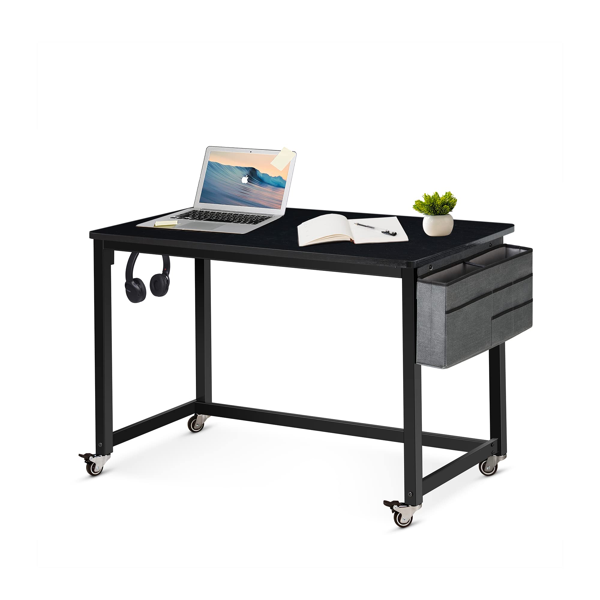 AHB 39 Inch Rolling Computer Desk with 4 Smooth Wheels - Mobile Writing Desk for Home Office & Study - Adjustable Workstation with Sturdy Metal Frame - Perfect for Small Spaces, Dorm Rooms & Workspaces