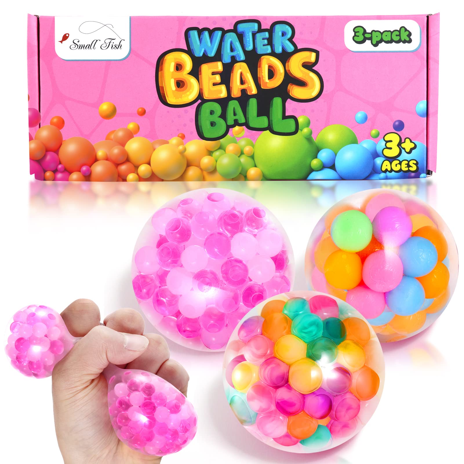 3 Pack Stress Balls for Kids & Adults - Squishy Sensory Fidget Toys with Water Beads for Anxiety Relief, Fun Stress Relief Toys for Boys, Girls, Classrooms & Office Use