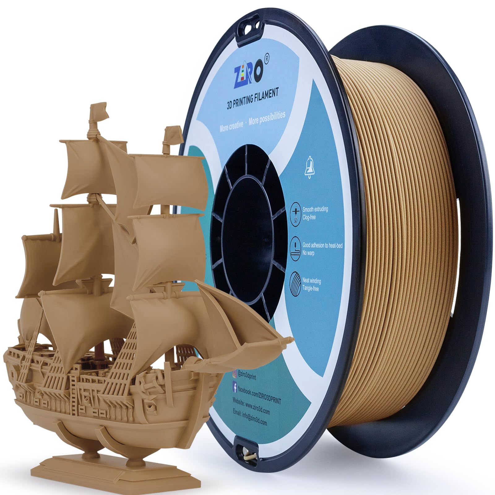 ZIRO Matte PLA Filament 1.75mm 1KG Spool - High Toughness 3D Printer Filament with +/- 0.03mm Dimensional Accuracy - Matte Wood Finish PLA for Smooth Printing - Perfect for Miniatures, Cosplay Props & Home Decor Projects