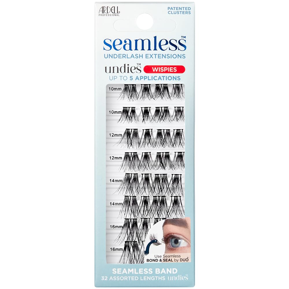 Ardell Seamless Extensions Refill Kit - Wispies False Eyelashes 32 Assorted Lengths, DIY Underlash Clusters for Natural Volume & Length, Knotless Design - Perfect for Bridal, Party & Everyday Makeup Looks