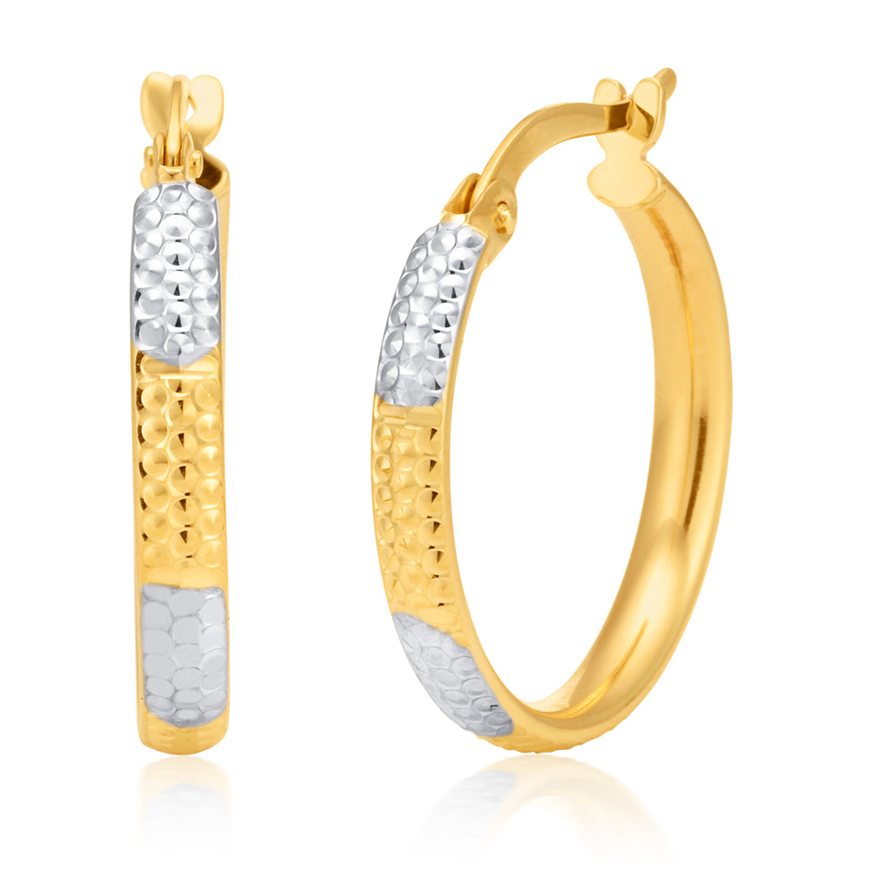 9ct Yellow and White Gold Hoop Earrings for Women - Classic Circle Dangle Earrings for Everyday Wear & Special Occasions