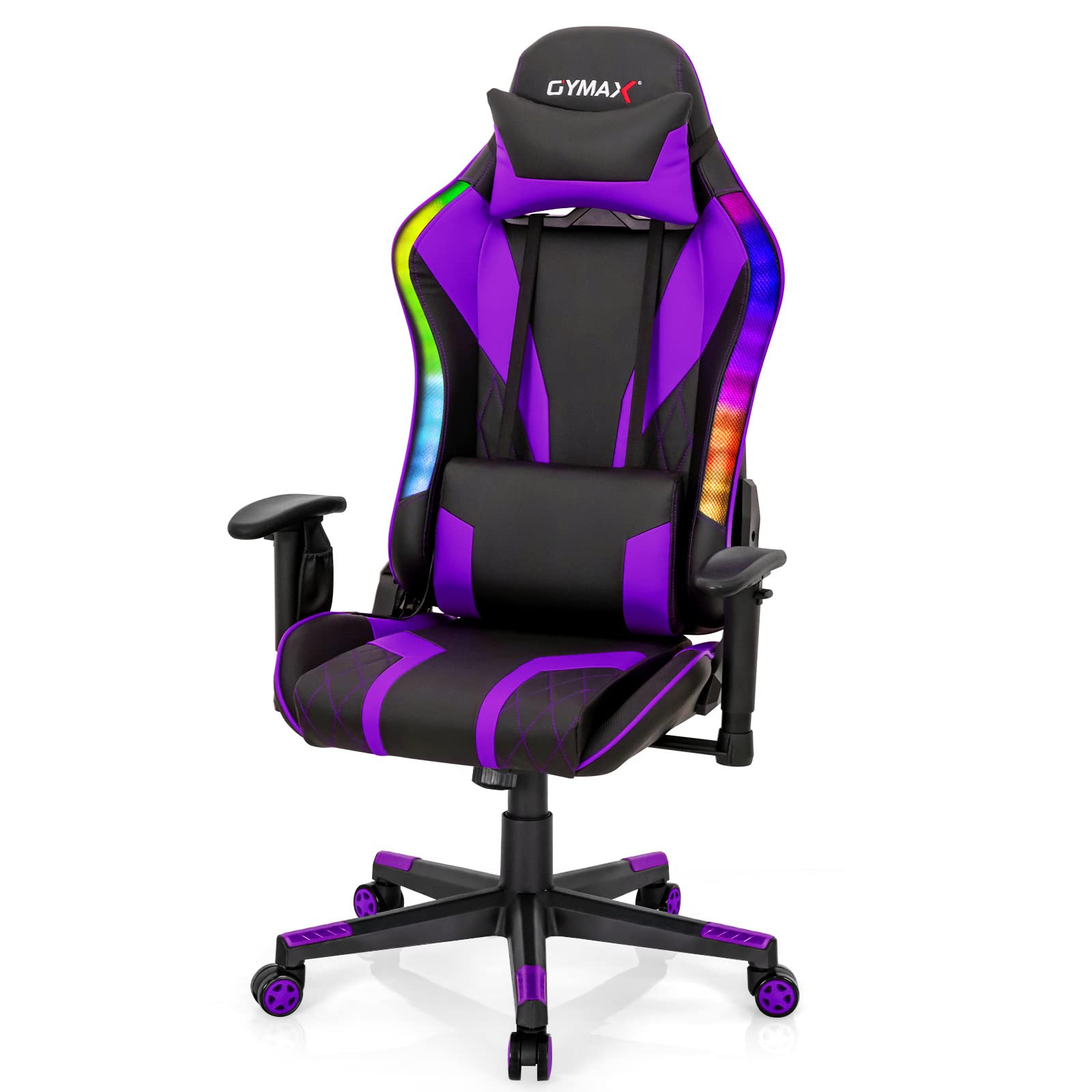 Powerstone RGB Ergonomic Gaming Chair - High Back Racing Office Chair with Adjustable Lumbar Support & Armrests for PC Gamers & Home Office - Purple Gaming Seat for Esports, Streaming & Work from Home