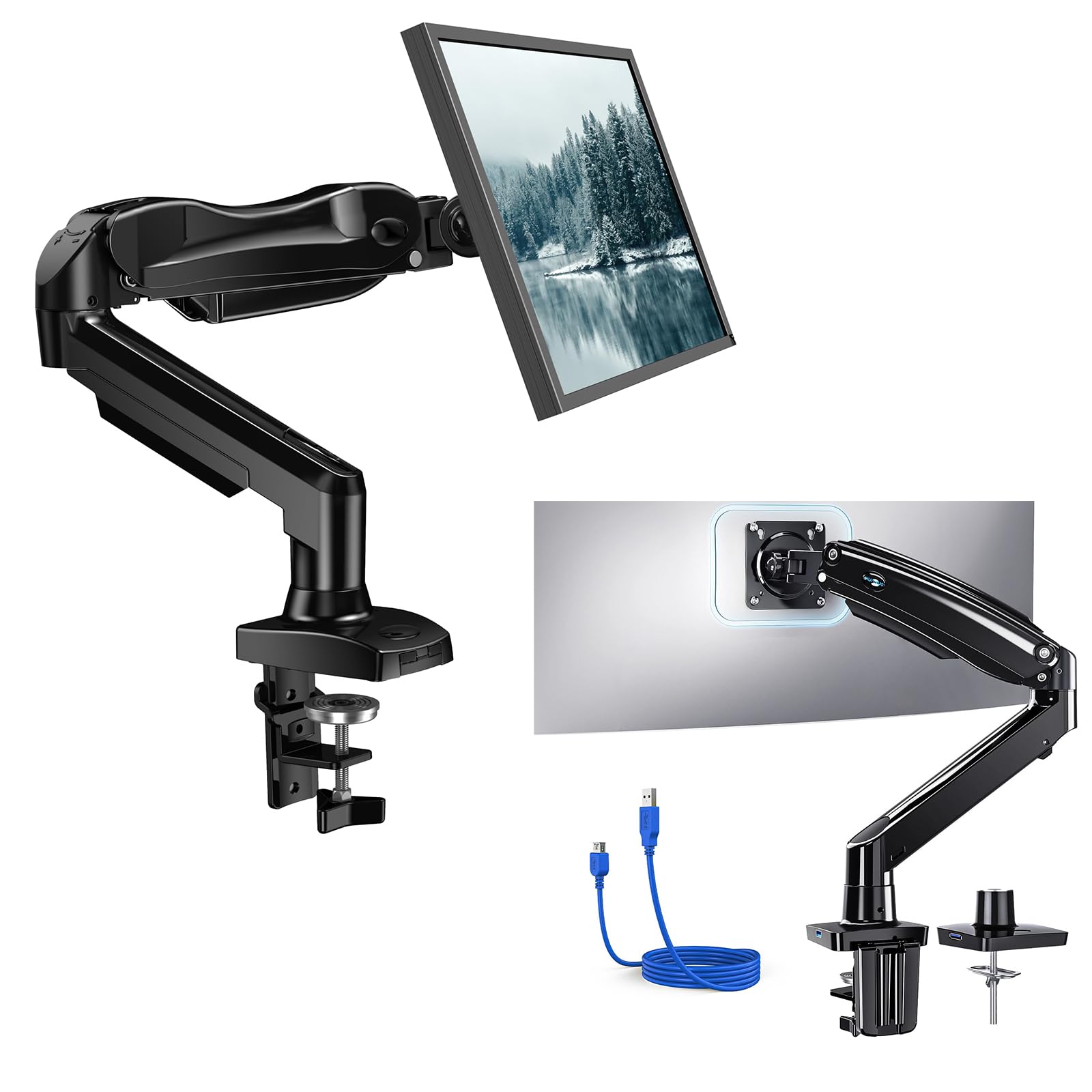HUANUO Single Monitor Mount for 32 & 35 Inch Screens - Adjustable VESA Desk Stand with Tilt, Swivel & Height Adjustment - Perfect for Home Office, Gaming & Workspace Setup