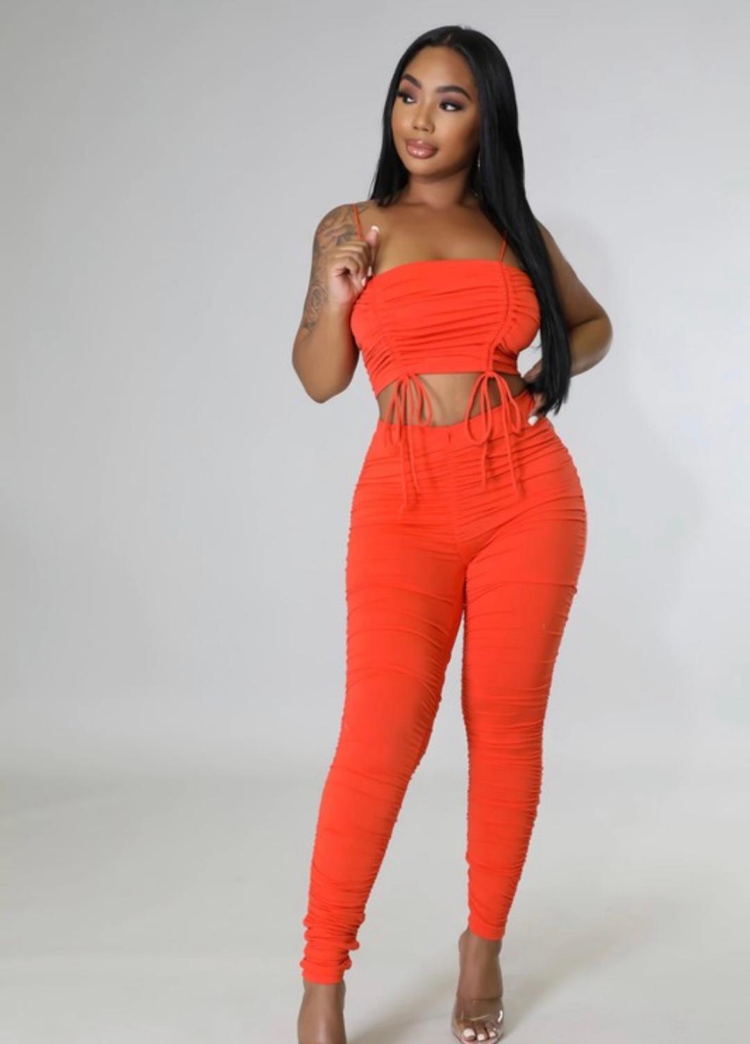 Amber Babe Pant Set - Stylish Orange Lounge & Sleepwear for Women | Comfortable Pajama Outfit for Home, Travel & Relaxation