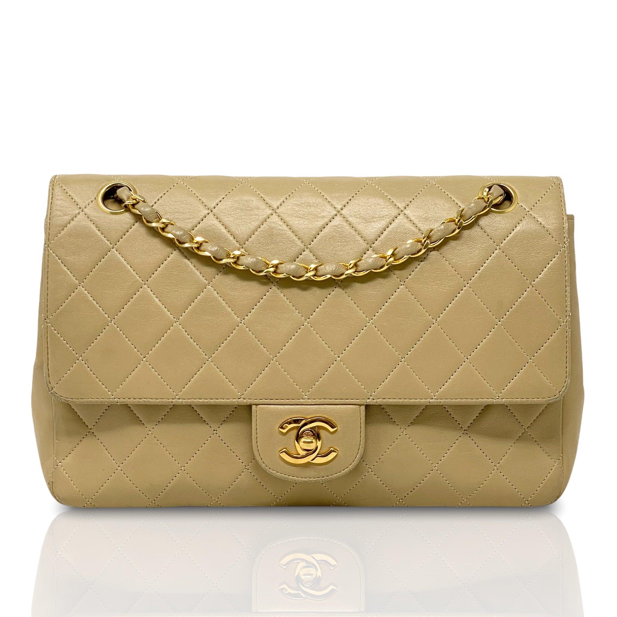 Vintage Chanel Beige Lambskin Medium Flap Bag - Classic Luxury Handbag for Women | Perfect for Date Night, Office & Special Occasions