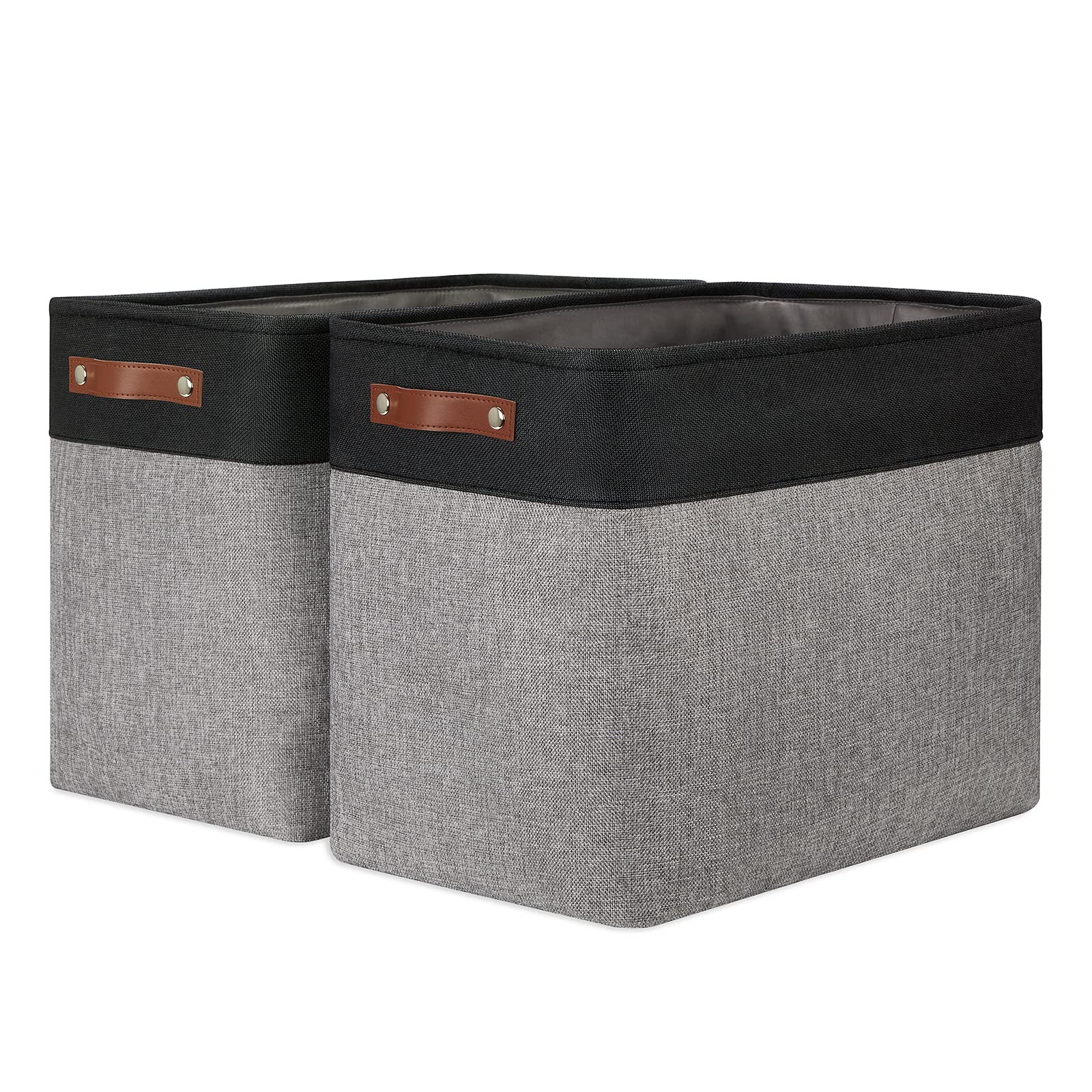 DULLEMELO 2-Pack Large Fabric Storage Baskets - 17x12x15 Inch Foldable Closet Organizer, Decorative Home Storage Bins for Bedroom, Living Room & Office (Black & Grey) - Perfect for Organizing Toys, Blankets & Seasonal Items