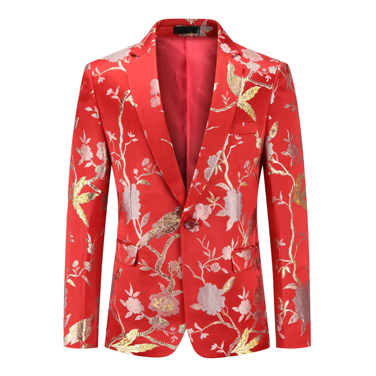 Stylish Men's Red Embroidered Blazer with Notched Lapel & Single Button Closure - Perfect for Weddings, Business Meetings & Formal Events
