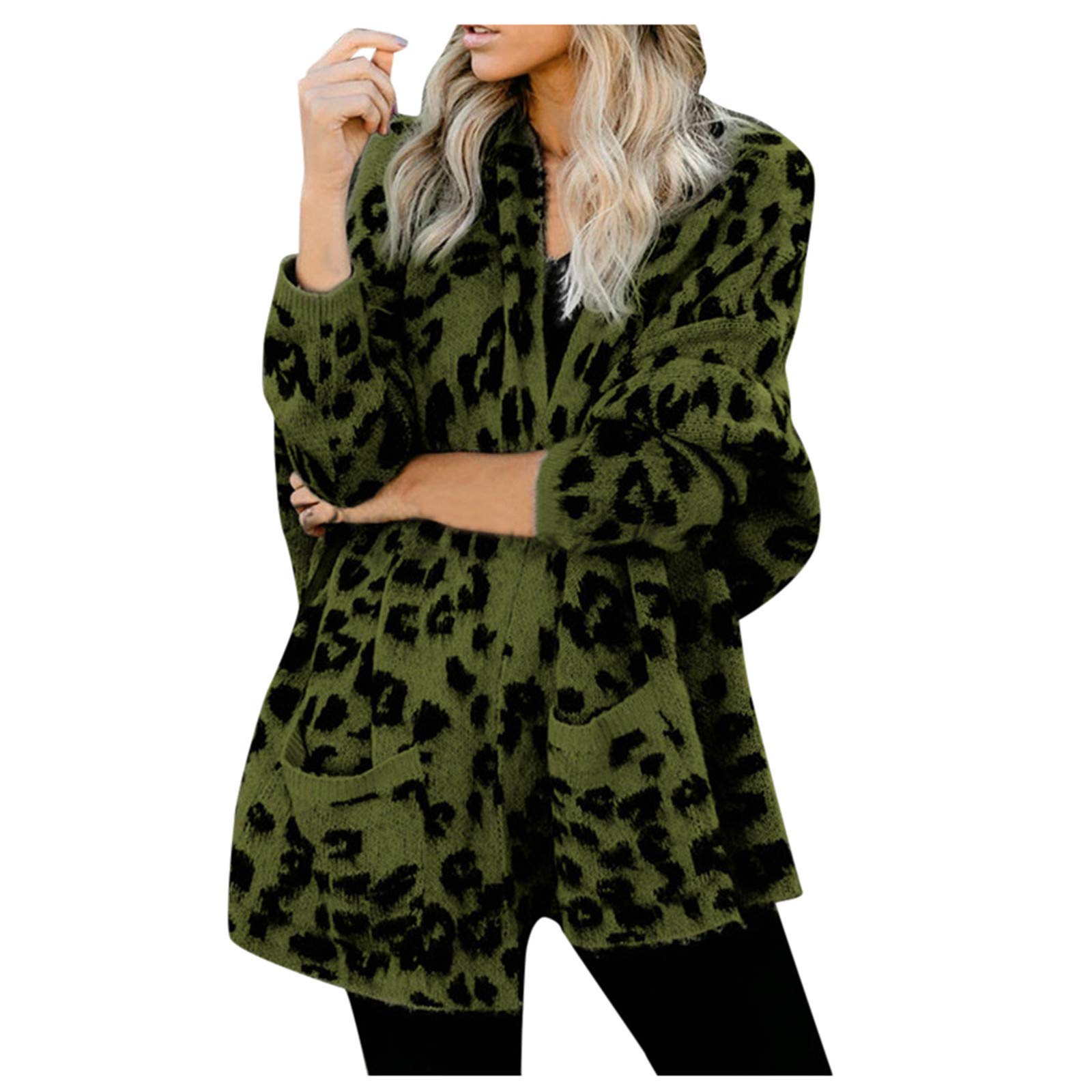 Women's Long Fuzzy Knit Cardigan Sweater - Open Front Leopard Print Winter Coat for Casual Wear | Perfect for Office, Date Night & Cozy Home Outfits