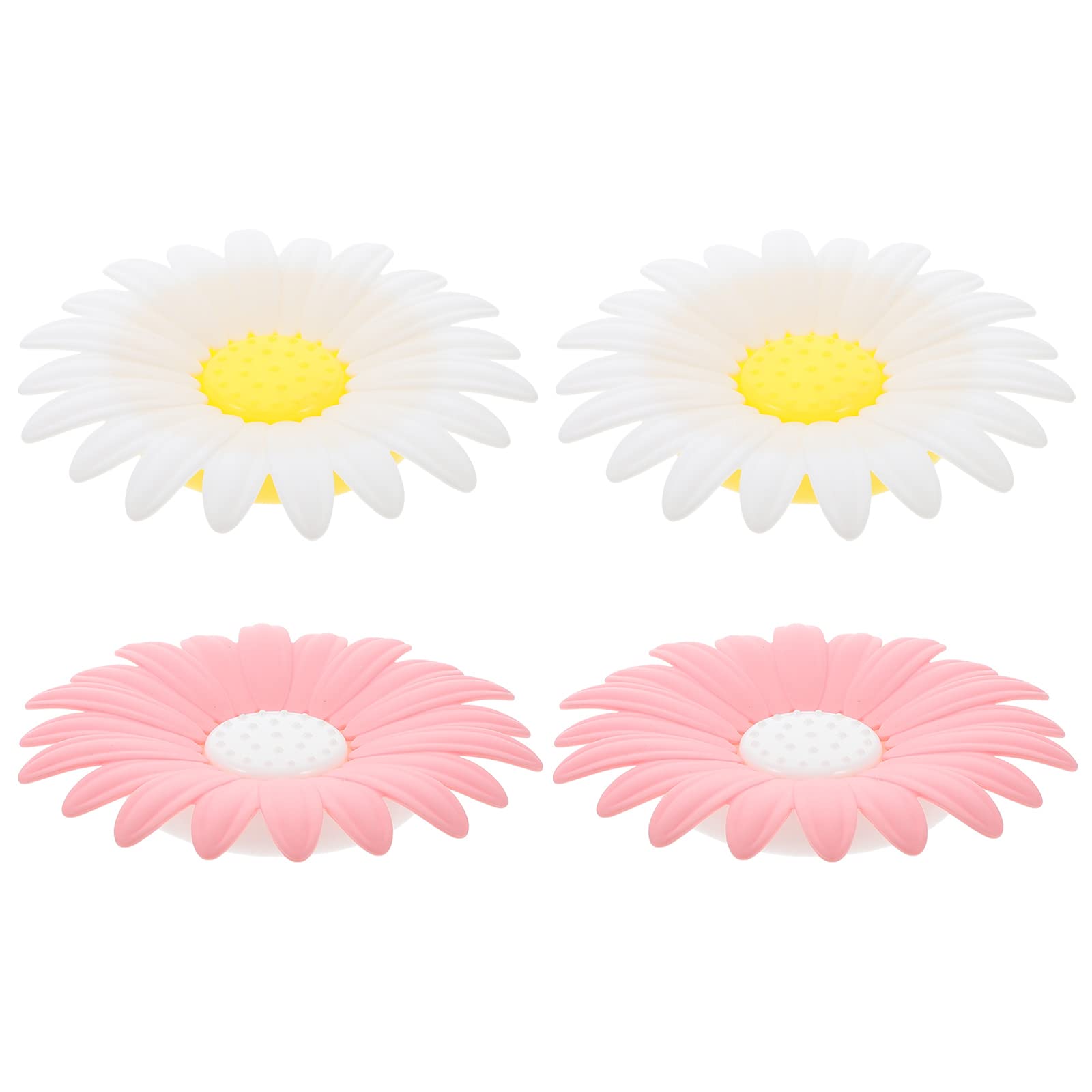Zerodeko 4-Piece Daisy Flower Soap Box Set - Double Layer Drainable Soap Holder with Water Drain Holes | Perfect for Bathroom, Kitchen, Shower, and Spa Organization