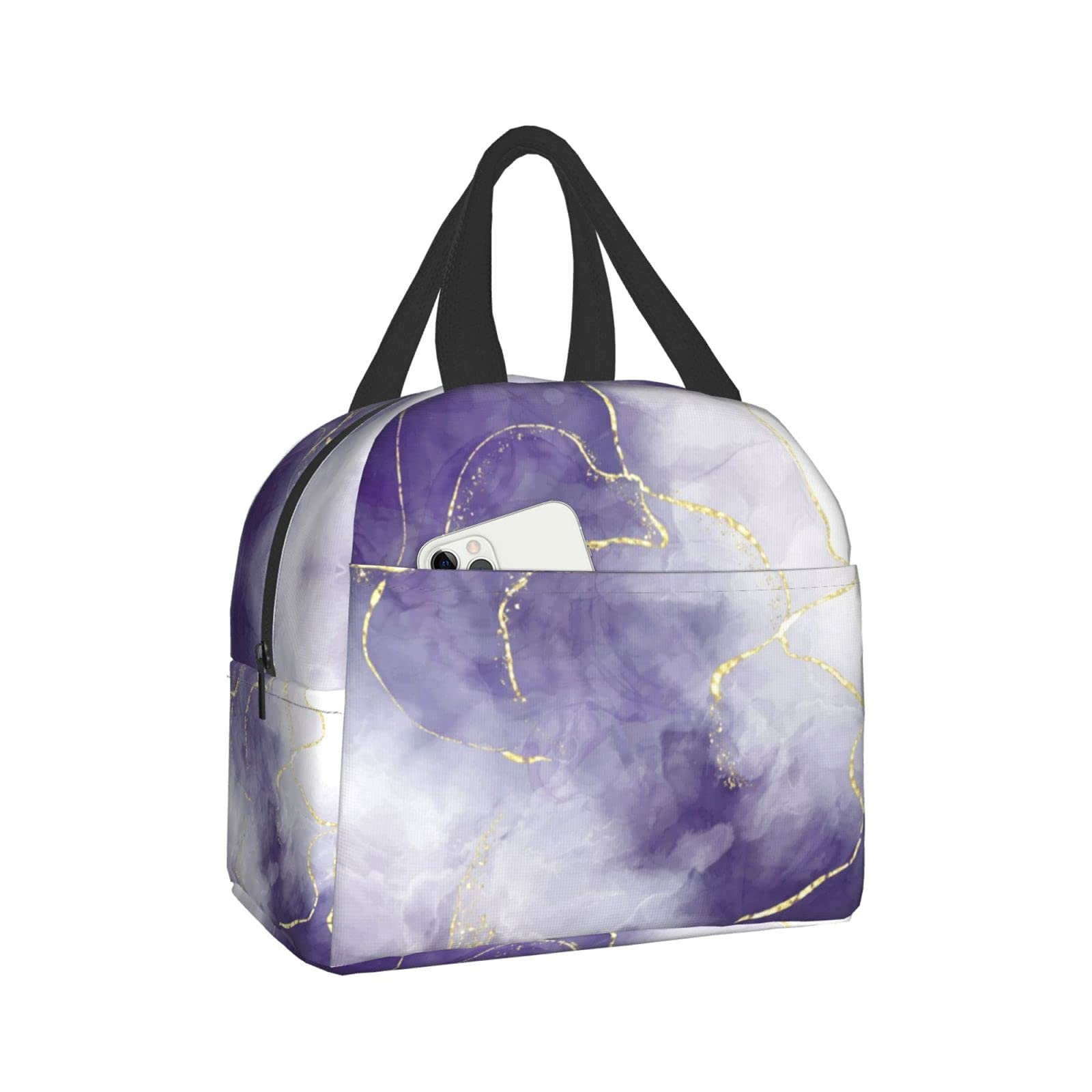 Insulated Purple Marble Lunch Box Bento Bag - Durable Reusable Waterproof Picnic Tote for Adults, Men & Women - Perfect for Work, School, Travel & Outdoor Activities
