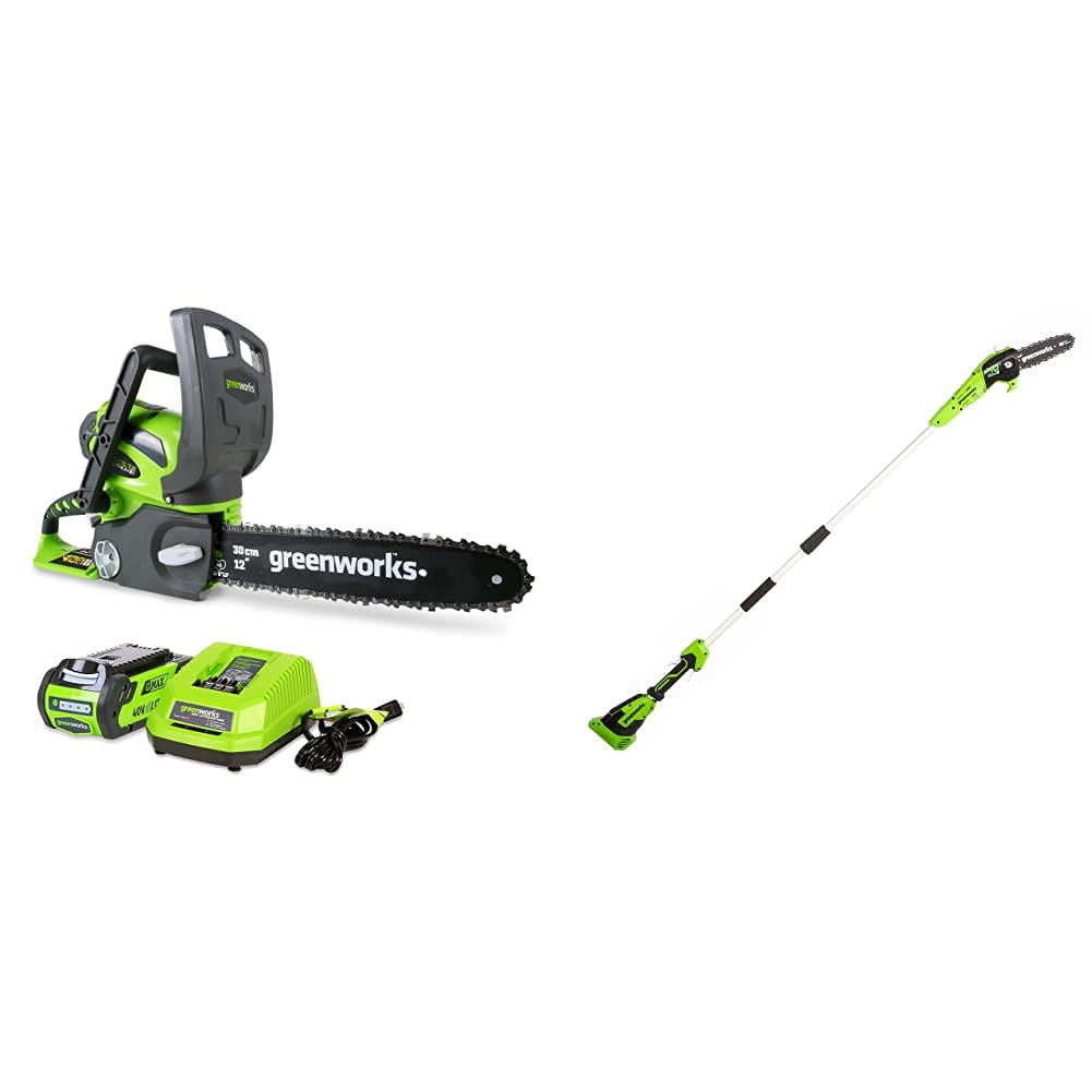 Greenworks 40V 16-Inch Brushless Cordless Chainsaw with 4.0Ah Battery & Charger + 13-Inch String Trimmer Combo Kit - Perfect for Yard Work, Tree Trimming, and Landscaping Maintenance
