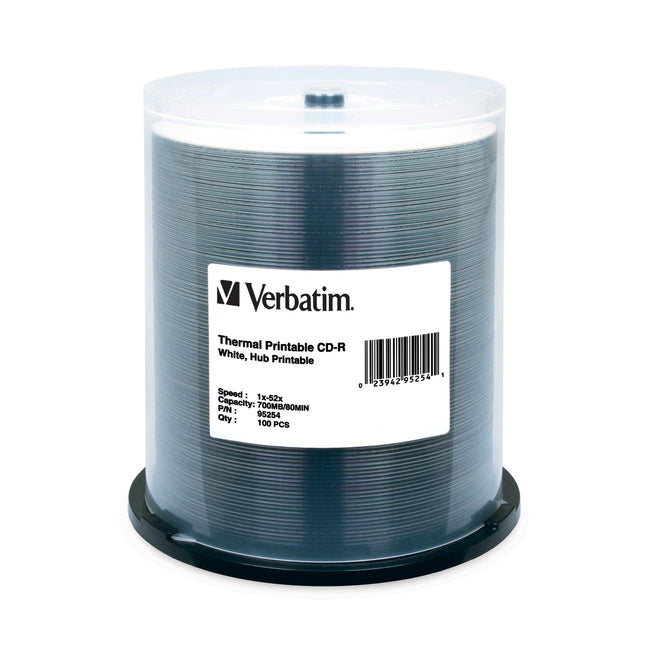 100-Pack CD-R 80Min 700MB 52X Speed White Thermal Hub Printable Blank CDs – Ideal for Data Storage, Music Recording, and Office Use