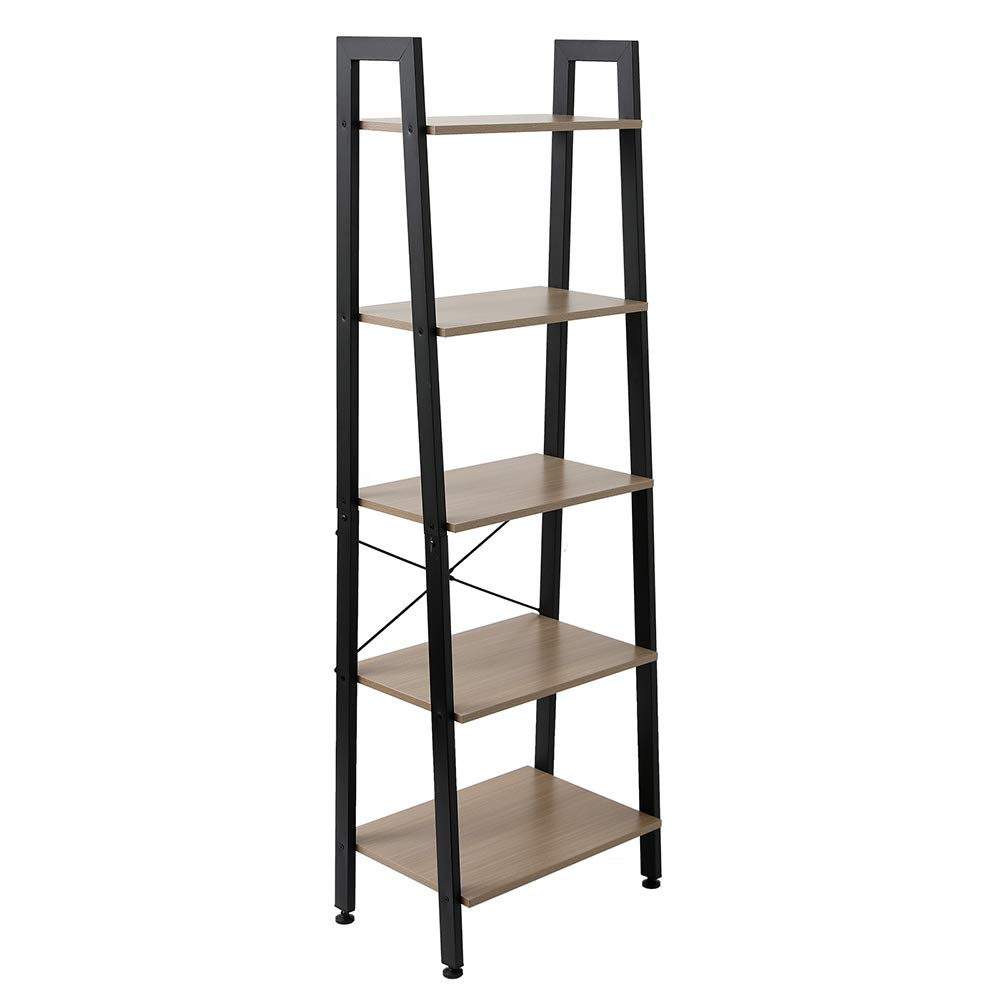 5-Tier Industrial Ladder Shelf - Heavy Duty Bookshelf & Storage Rack for Office, Bathroom, Living Room - Space Saving Organization Solution for Home & Office - Gray