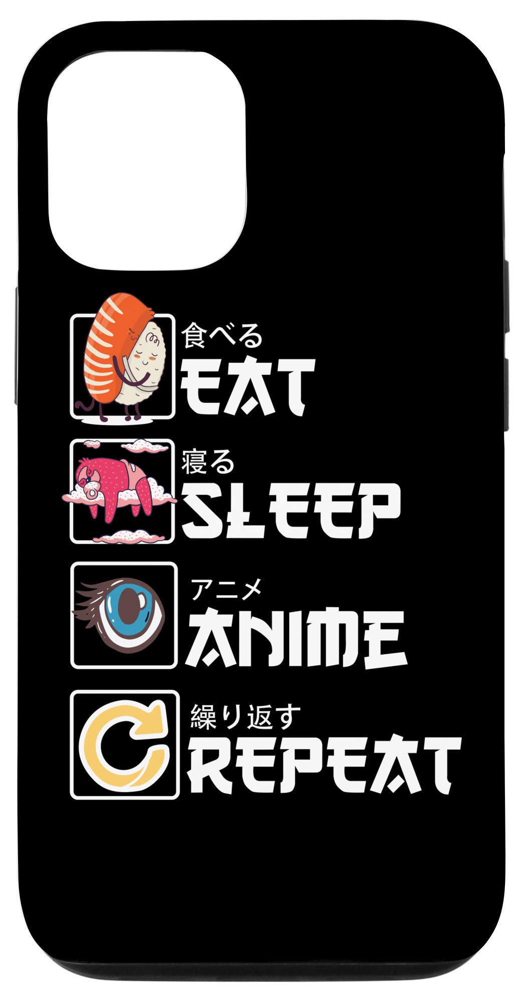 iPhone 12/12 Pro Cute Anime Manga Sushi Phone Case - Kawaii Design with 'Eat Sleep Anime Repeat' Print - Perfect for Anime Fans & Japanese Culture Lovers - Great for Daily Use, Cosplay Events & Gift Giving