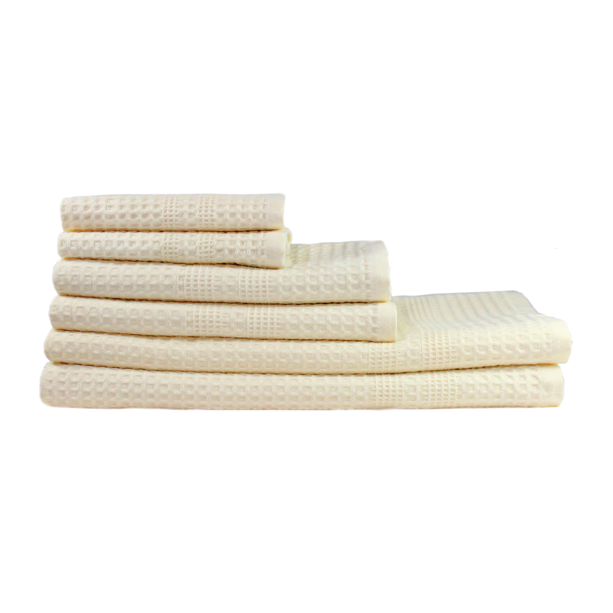 GILDEN TREE Quick Dry Waffle Towel Set - 2 Bath Towels, 2 Hand Towels, 2 Washcloths | Ultra Absorbent & Lightweight | Classic Cream Color | Perfect for Bathroom, Spa & Beach Use