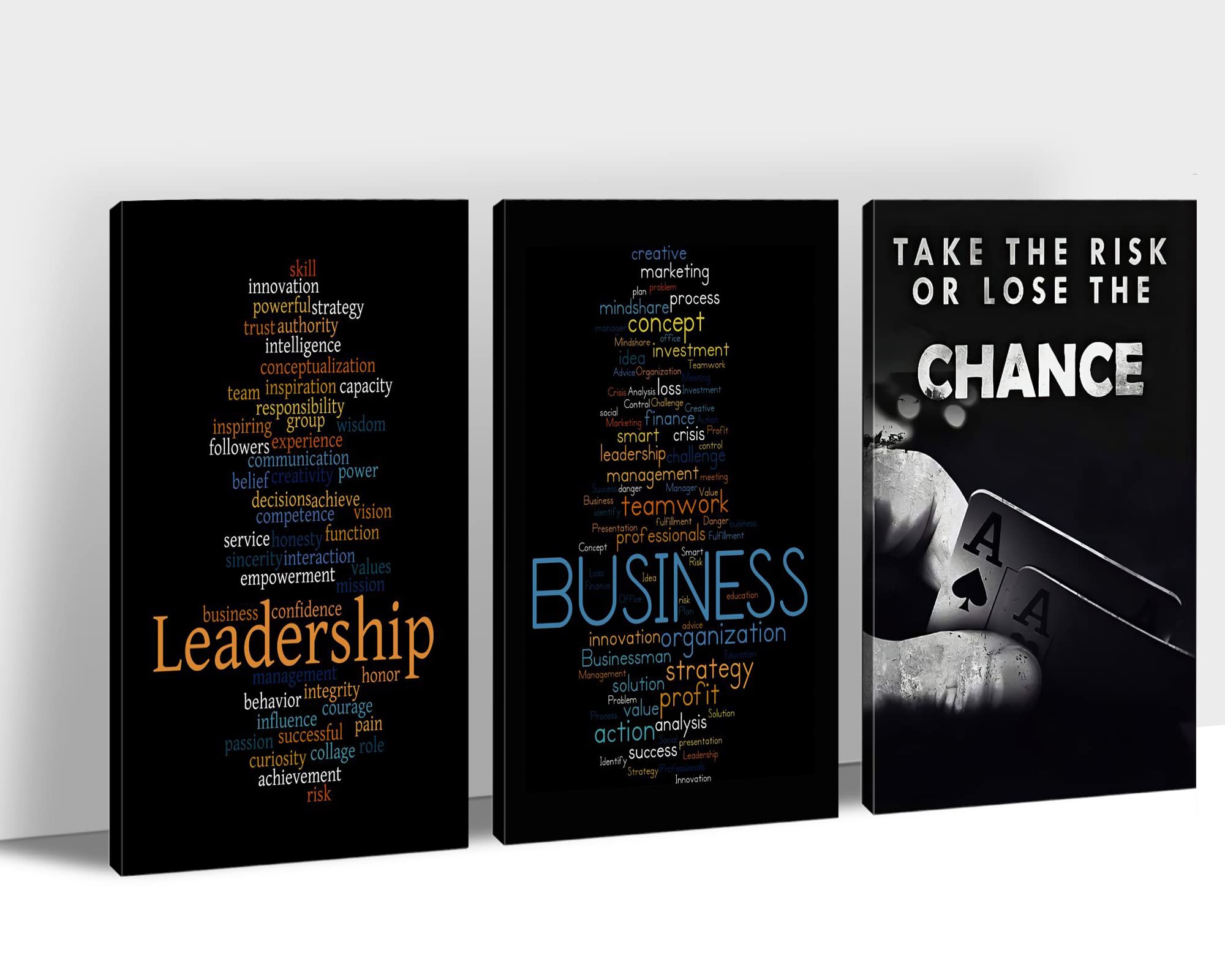 3-Piece Motivational Wall Art Set for Office & Home Decor - Black and White Inspirational Quote Canvas Posters (12”x18”) - Perfect for Workspace, Living Room & Corporate Environments
