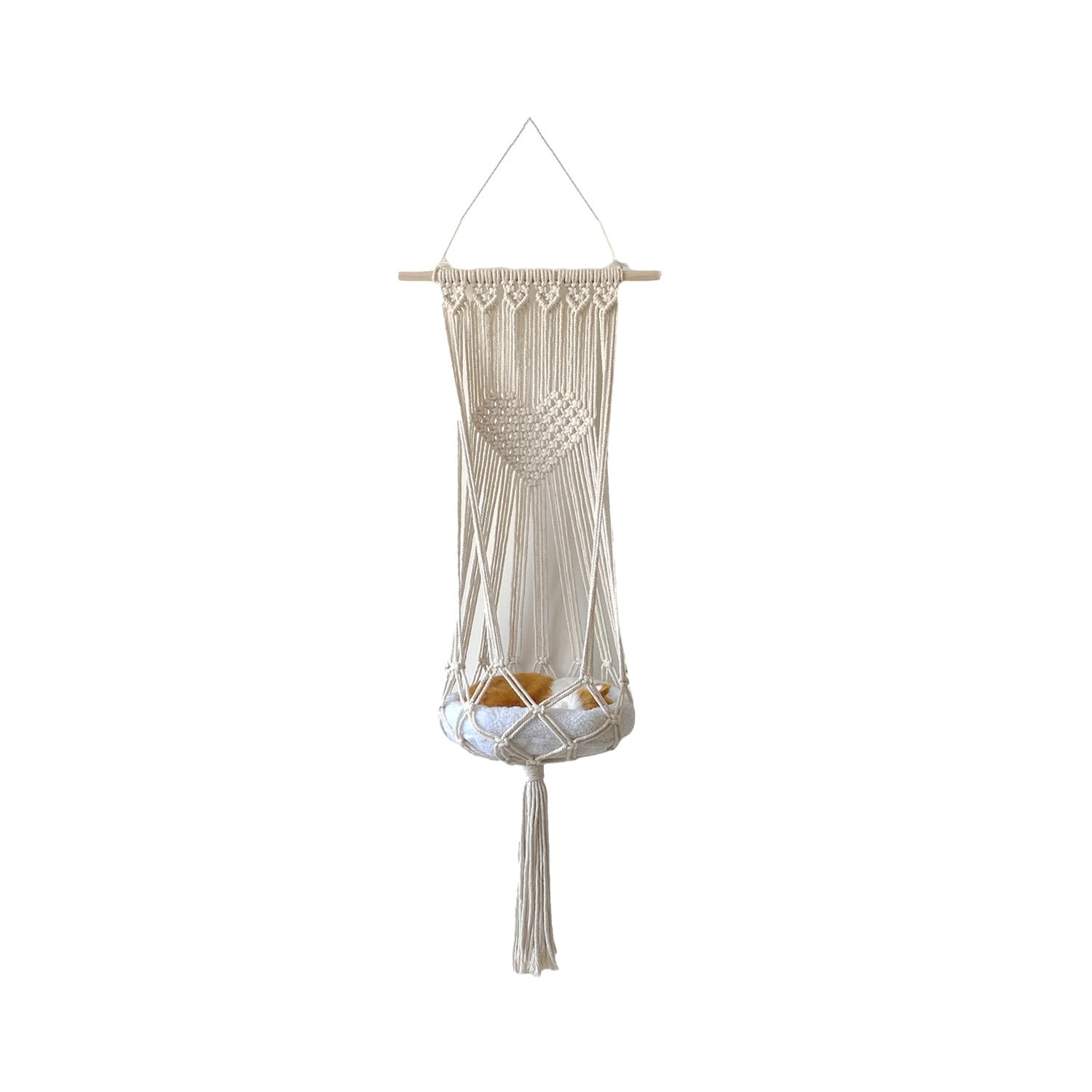 1PCS Macrame Hanging Cat Hammock - Handwoven Indoor Cat Bed Swing, Cozy Cat Nest & Pet Hanging Basket for Kittens (Love Basket Design) - Perfect for Windows, Balconies & Relaxation Spaces