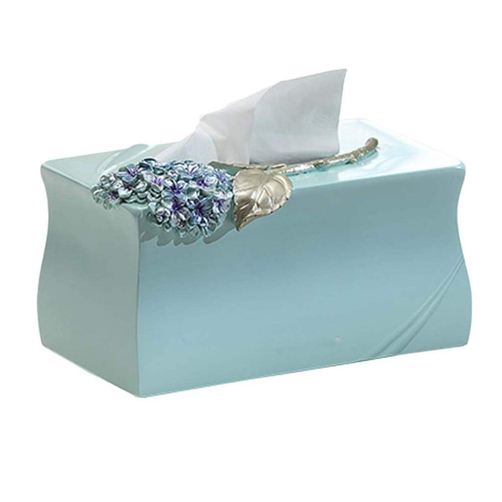 FMOGE Elegant Nordic Style Blue Resin Tissue Box Holder - Creative Rectangular Napkin Container with Art Design for Living Room, Bedroom & Bathroom Organization