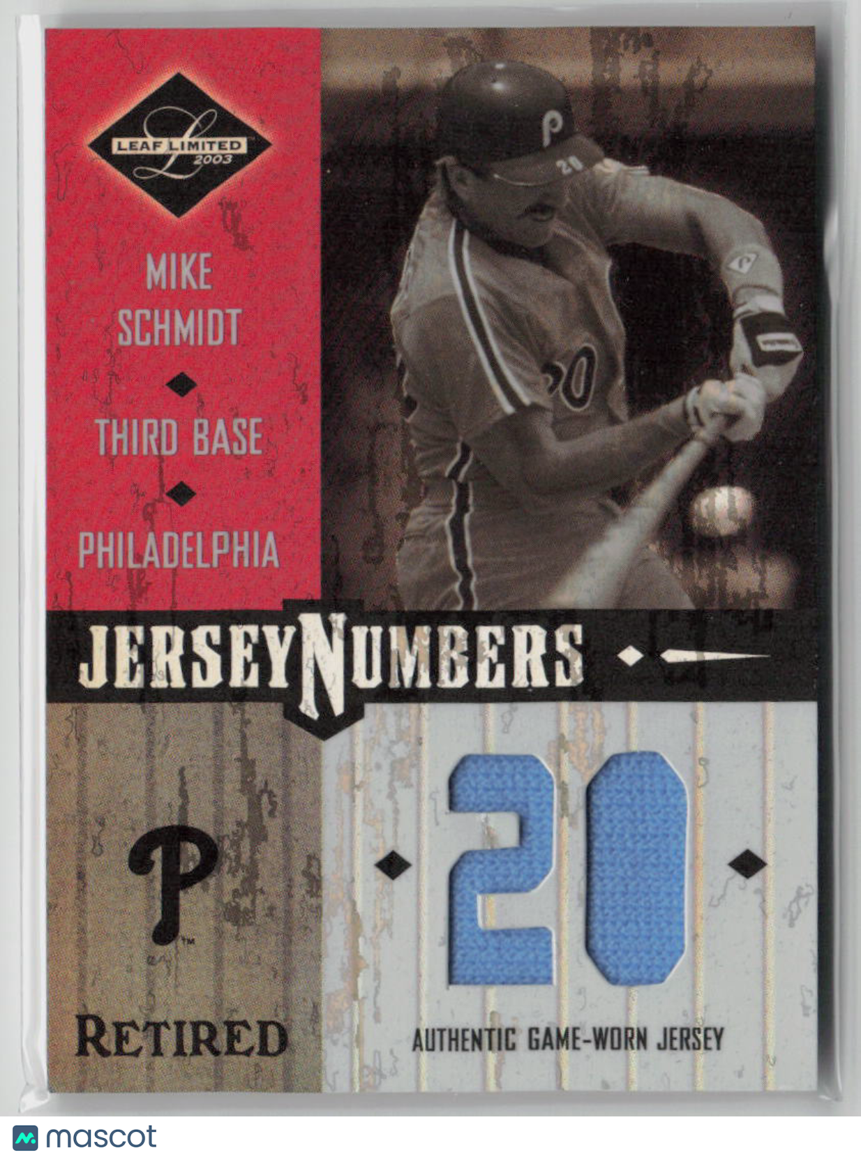 2005 Leaf Limited Mike Schmidt 02/20 Authentic Game Worn Jersey #JN 46 - Rare Baseball Memorabilia for Collectors & Sports Fans - Perfect for Display, Gifting & Investment