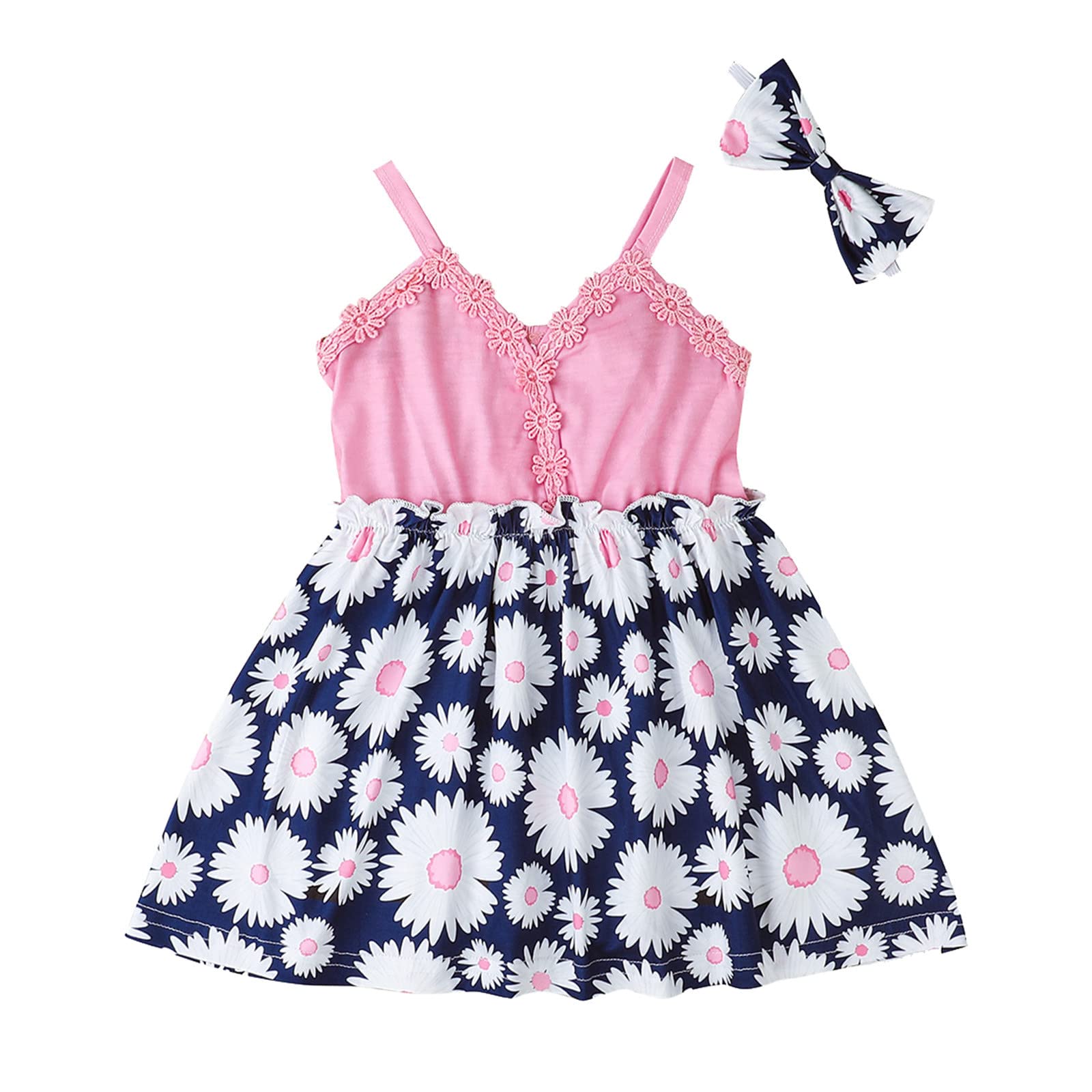 Toddler Girls Sleeveless Floral Printed Suspenders Princess Dress & Headbands Set - Cute 1 Year Old Girl Outfit for Birthday Party, Photo Shoot & Special Occasions