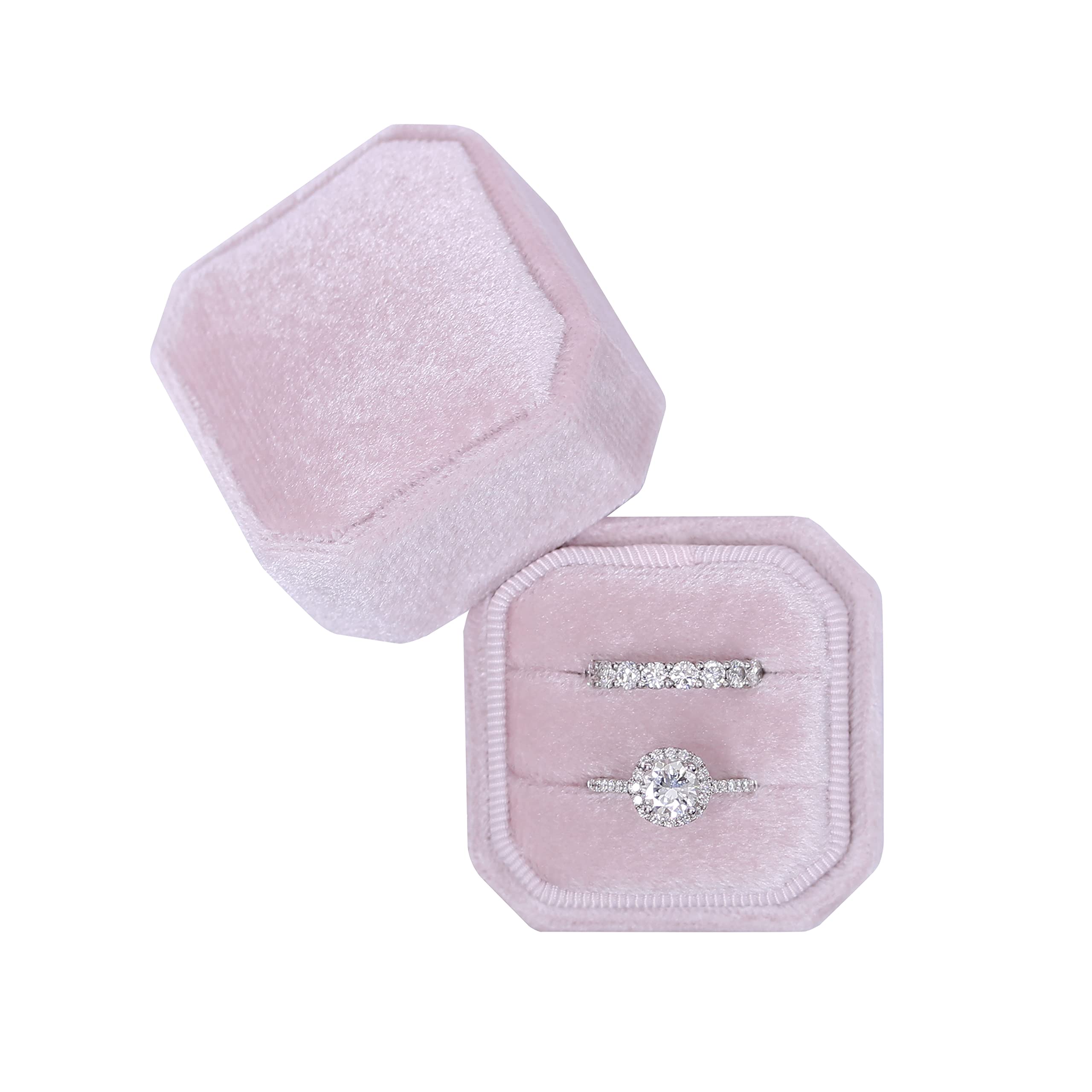 BLUTETE Octagon Square Ring Box for Wedding & Engagement - Keepsake Jewelry Box, Bridal Photo Gift Box (Ballet Pink) - Perfect for Proposals, Anniversaries & Bridal Showers