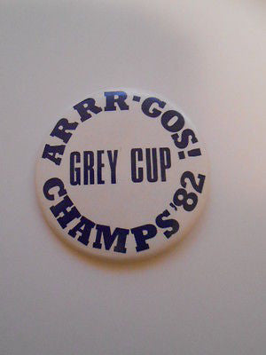 1982 CFL Grey Cup Champions Argos Football Button - Vintage Collectible for Fans & Memorabilia Enthusiasts