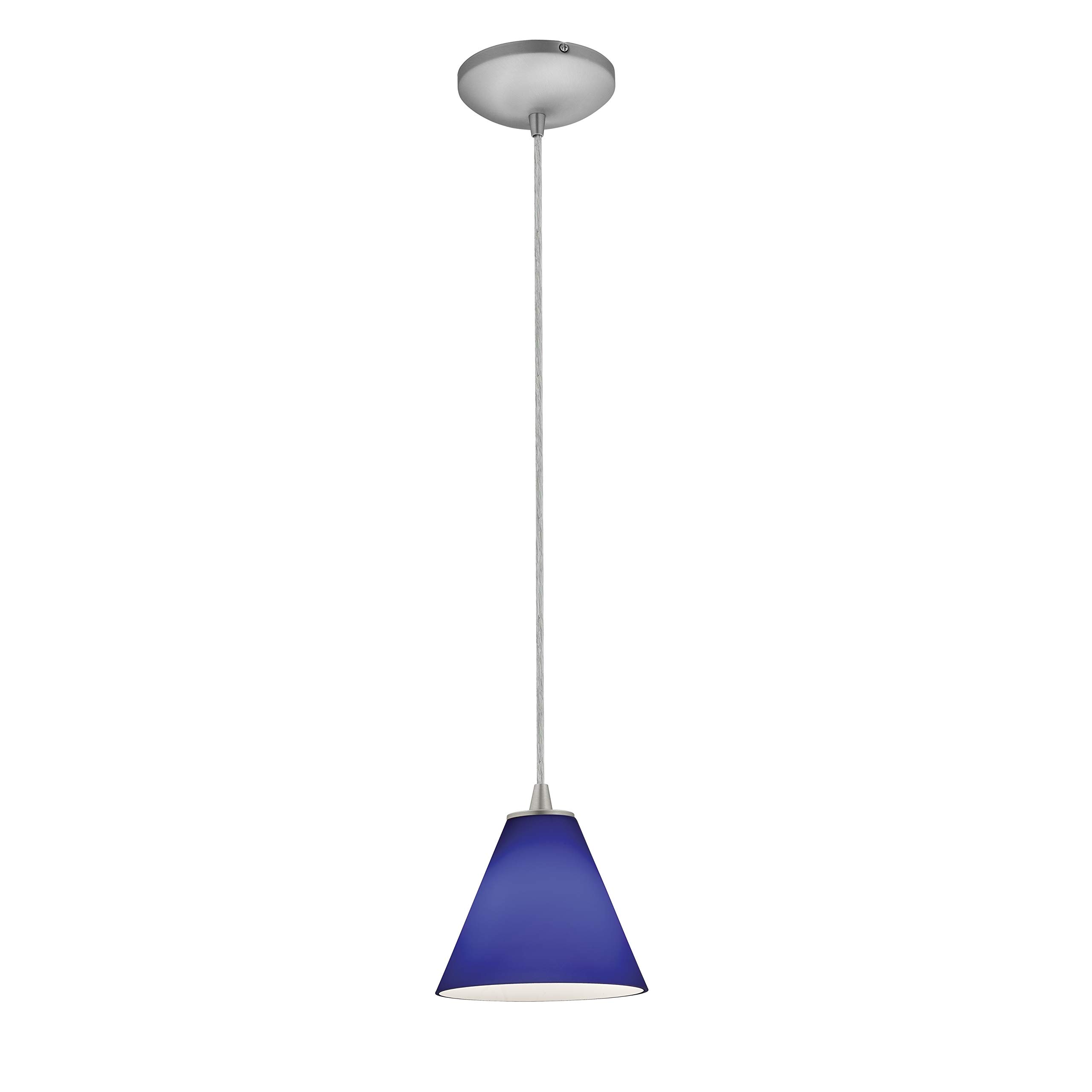 Modern Steel LED Pendant Light with Cobalt Blue Glass Shade - Energy Efficient Integrated Lighting for Kitchen Island, Dining Room & Bar Decor
