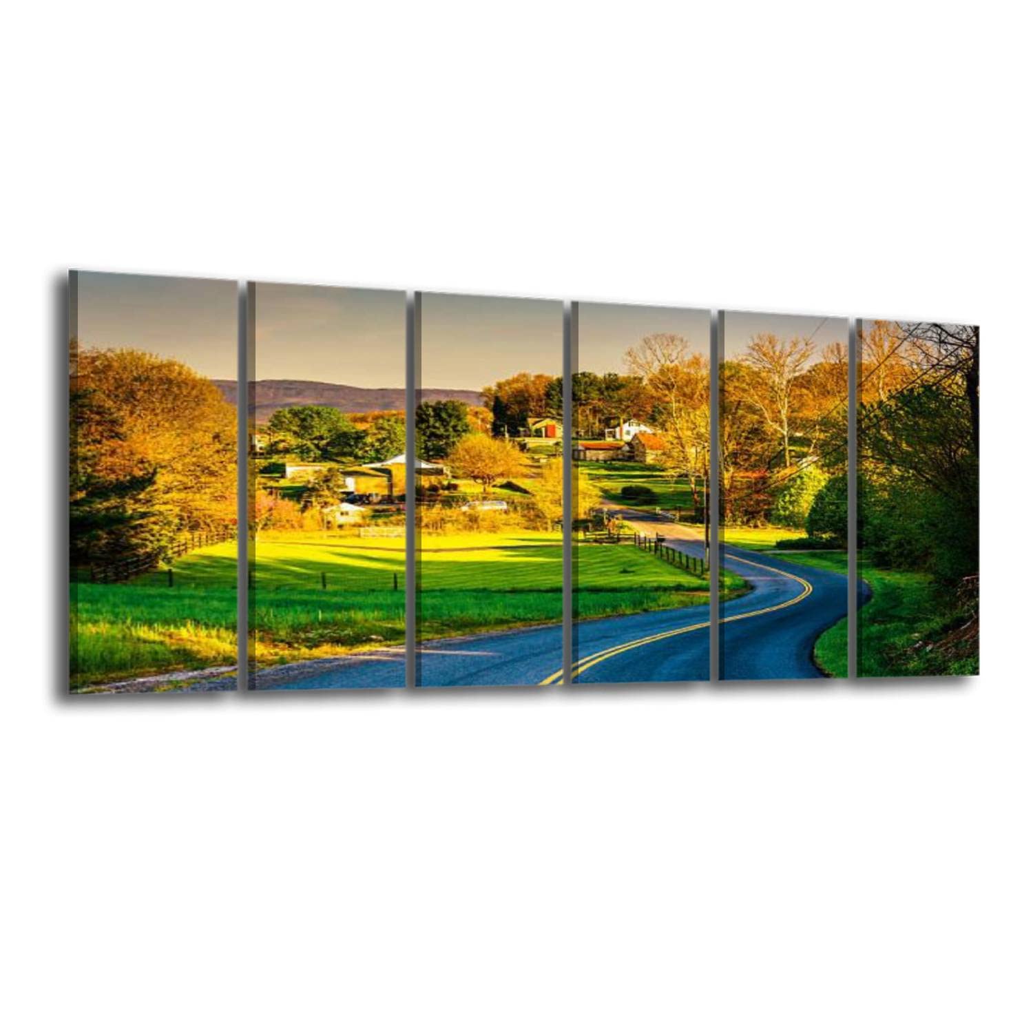 BDMPIZLNSF 6-Panel Canvas Wall Art - Windy Country Road in Shenandoah Valley Virginia Landscape Painting, Framed Ready-to-Hang Home Decor for Living Room & Bedroom | Perfect for Farmhouse, Rustic & Modern Interior Design