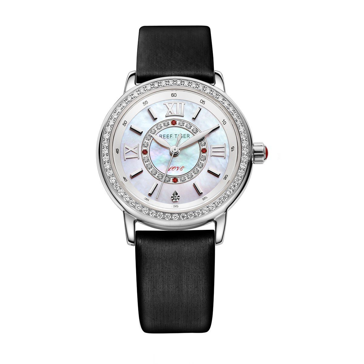 Reef Tiger Women's Fashion Casual Watch - Leather Strap & Steel Case with Diamonds, Date Display RGA1563 | Perfect for Office, Dating & Everyday Wear