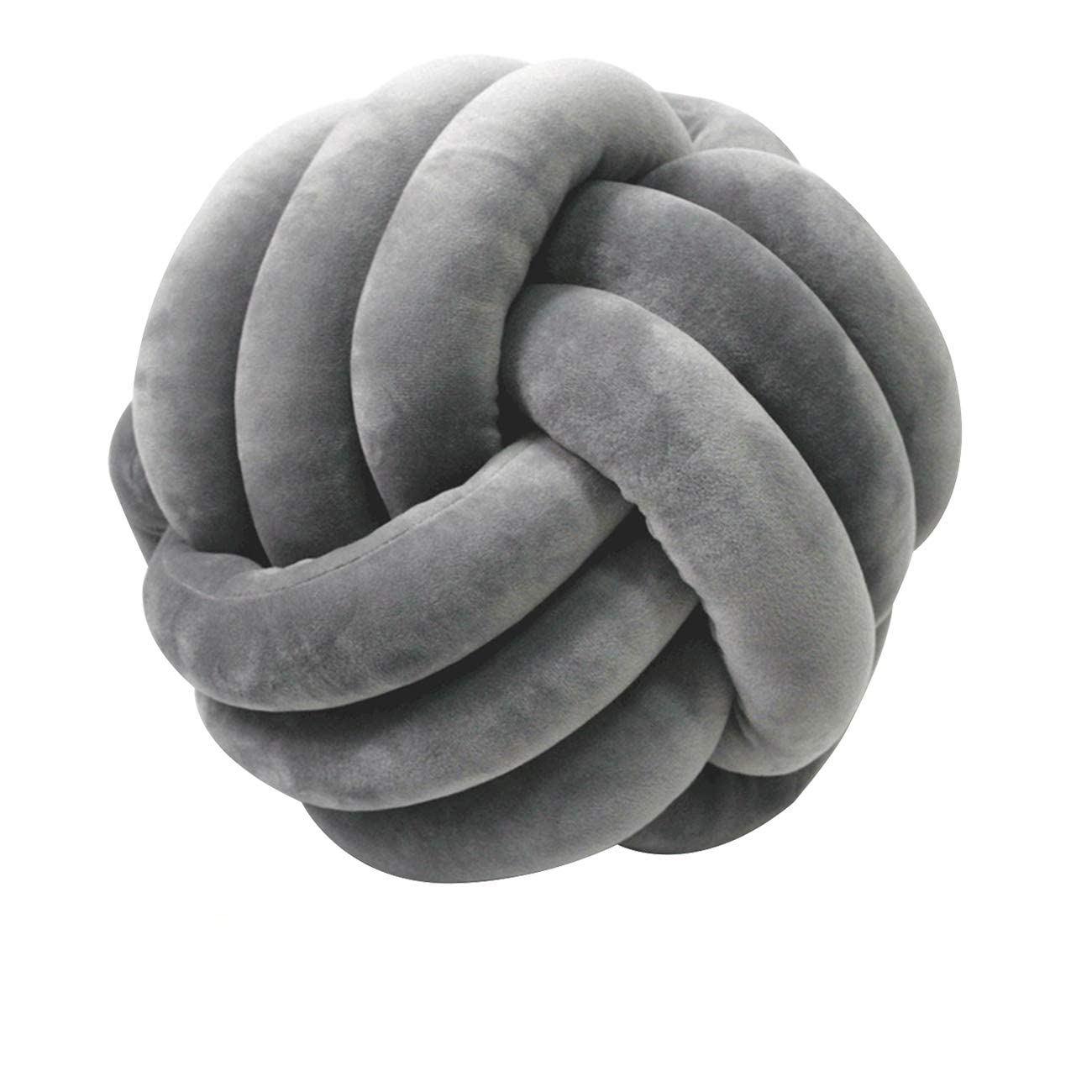 Soft Knotted Throw Pillow - Grey Plush Round Decorative Cushion for Bedroom & Living Room - Handmade Home Decor Accent (9.8x9.8 Inches) - Perfect for Sofa, Chair, Nursery and Cozy Home Styling