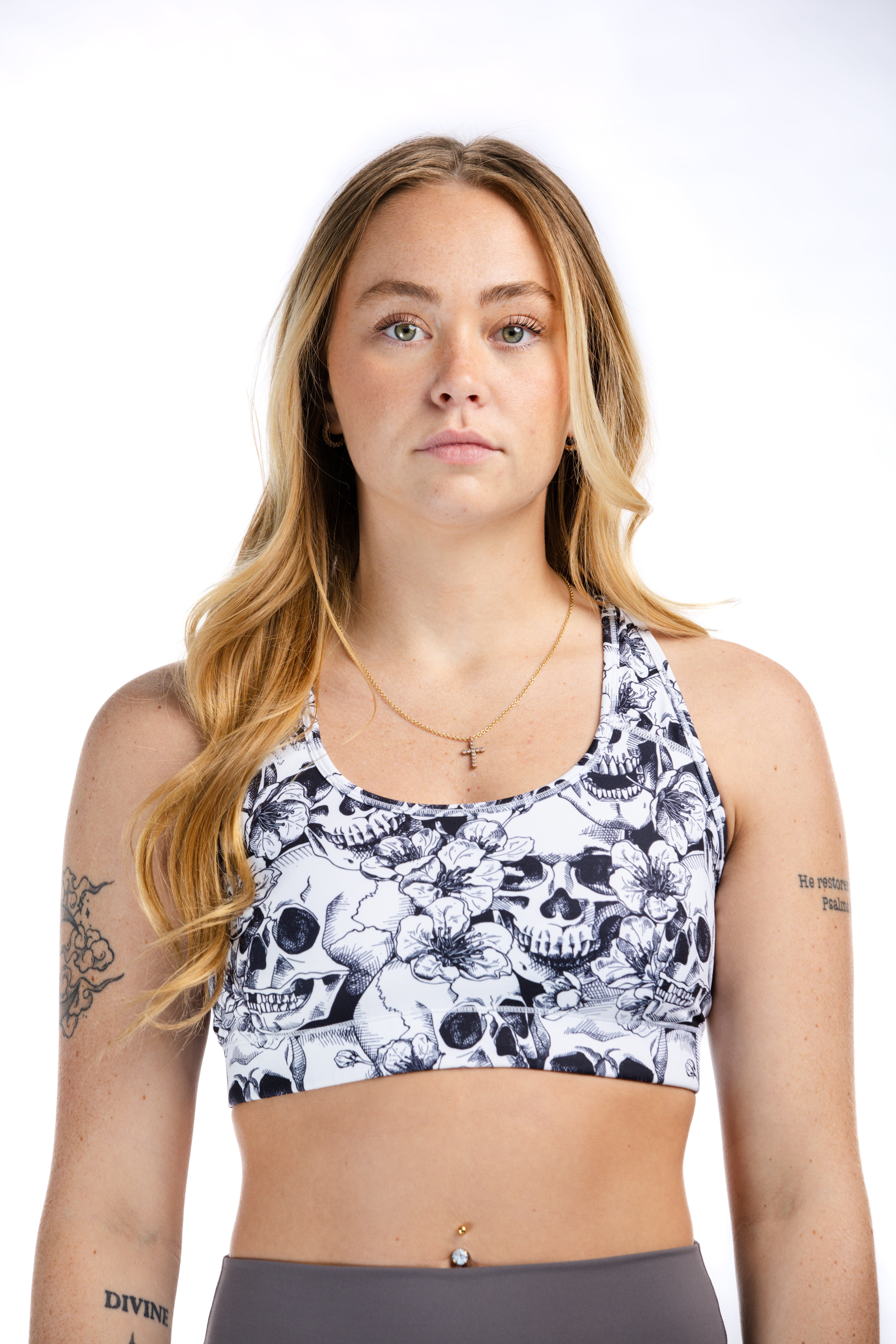 Empowered Sports Bra with Skull Design - High Support Workout Top for Women - Perfect for Gym, Running & Yoga