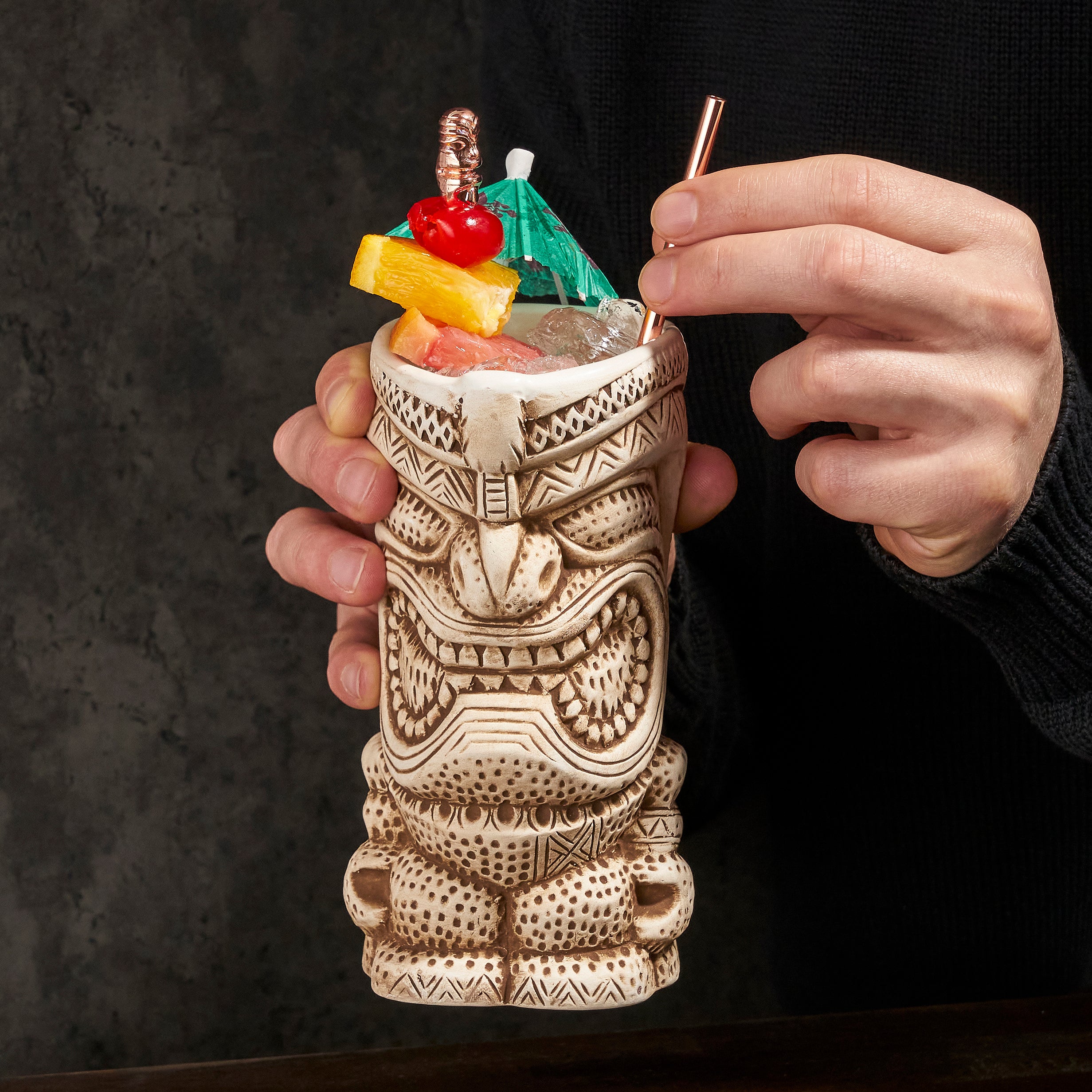 Premium Tiki Mugs Set of 2 - Handcrafted Ceramic Tropical Cocktail Cups with Vibrant Hawaiian Design - Perfect for Luau Parties, Beach Themed Events & Summer Drinks