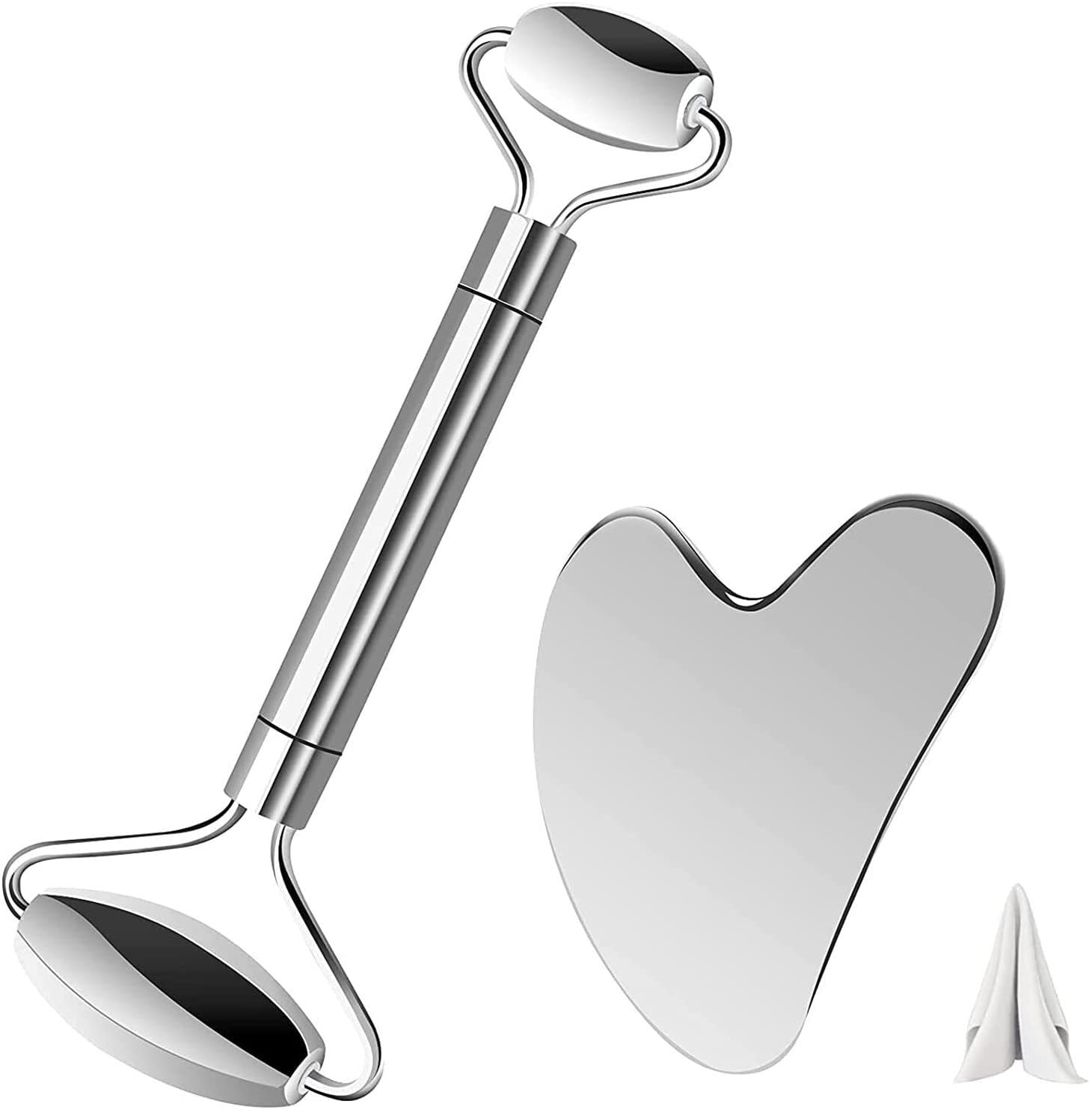 Premium Stainless Steel Face Roller Set - Dual Ended Facial Massage Roller & Gua Sha Tools for Skin Care, Anti-Aging & Muscle Relaxation | Perfect for Home Spa, Self-Care Routine & Beauty Therapy