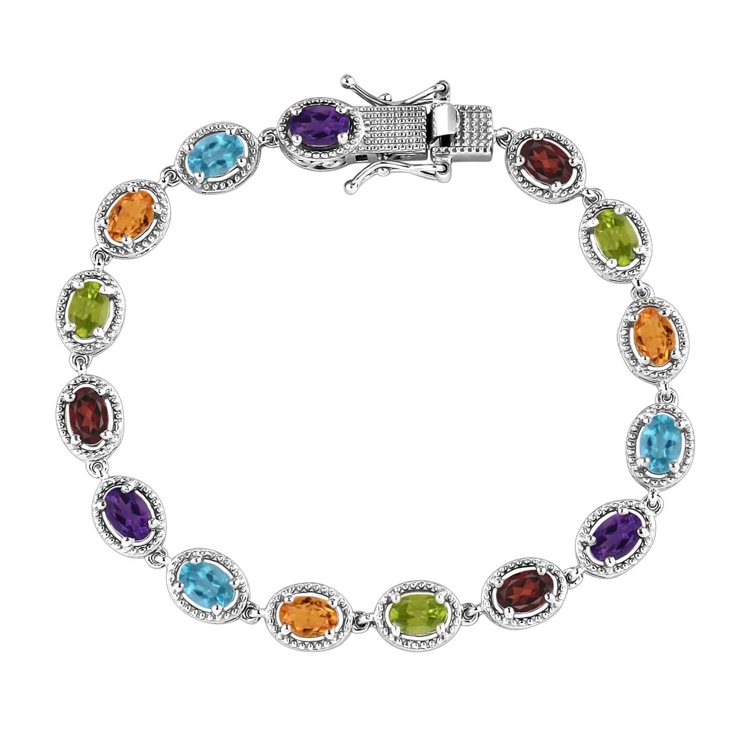 Shop LC 925 Sterling Silver Platinum Plated Gemstone Tennis Bracelet for Women - 6x4mm Birthstone Jewelry | Perfect Birthday Gift, Anniversary Present & Everyday Elegance | Ideal for Office Wear, Date Nights & Special Occasions