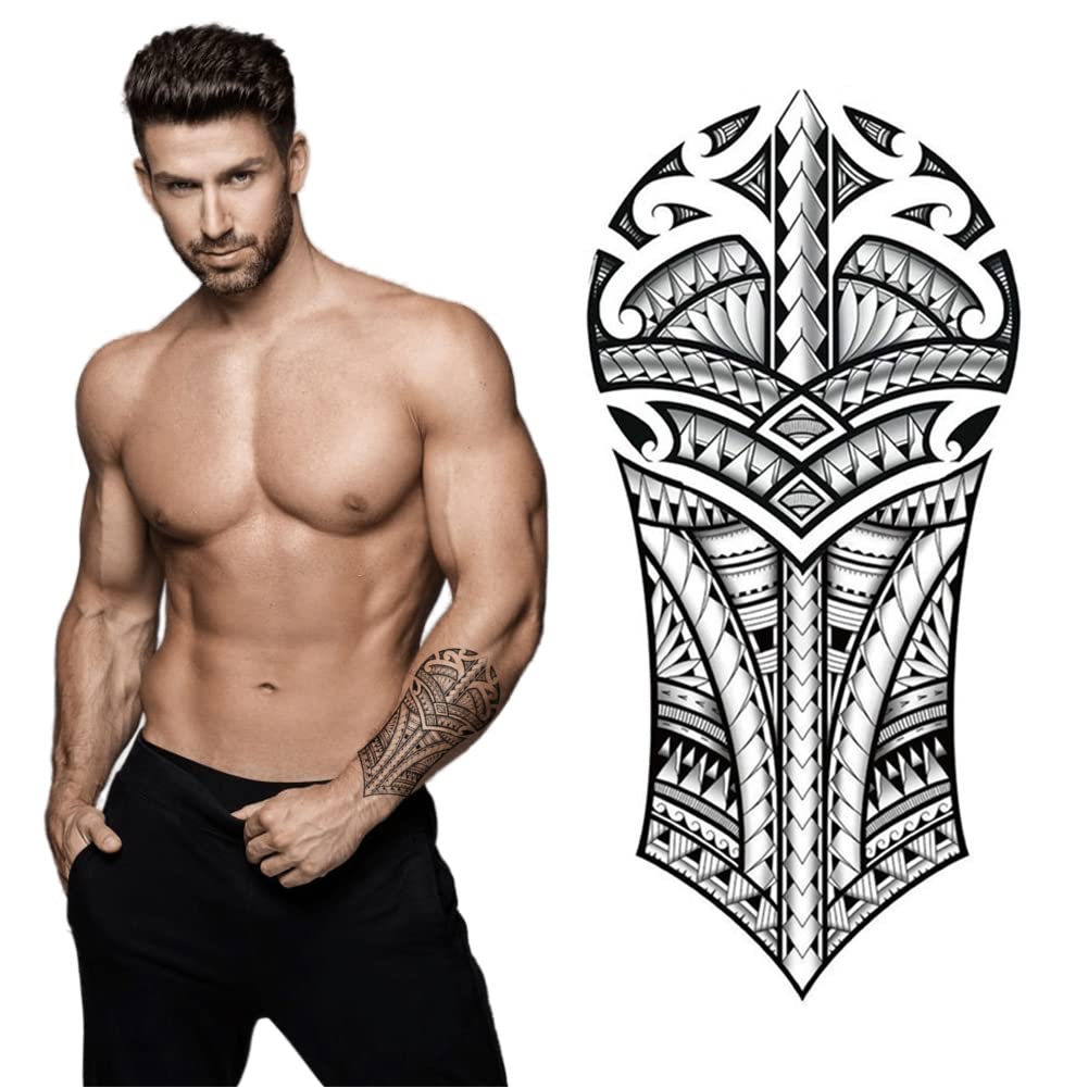 3D Realistic Temporary Tattoos for Men & Women - Totem Tribal Design Black Body Art Stickers (21x10cm) | Perfect for Festivals, Cosplay, Halloween & Body Decorations