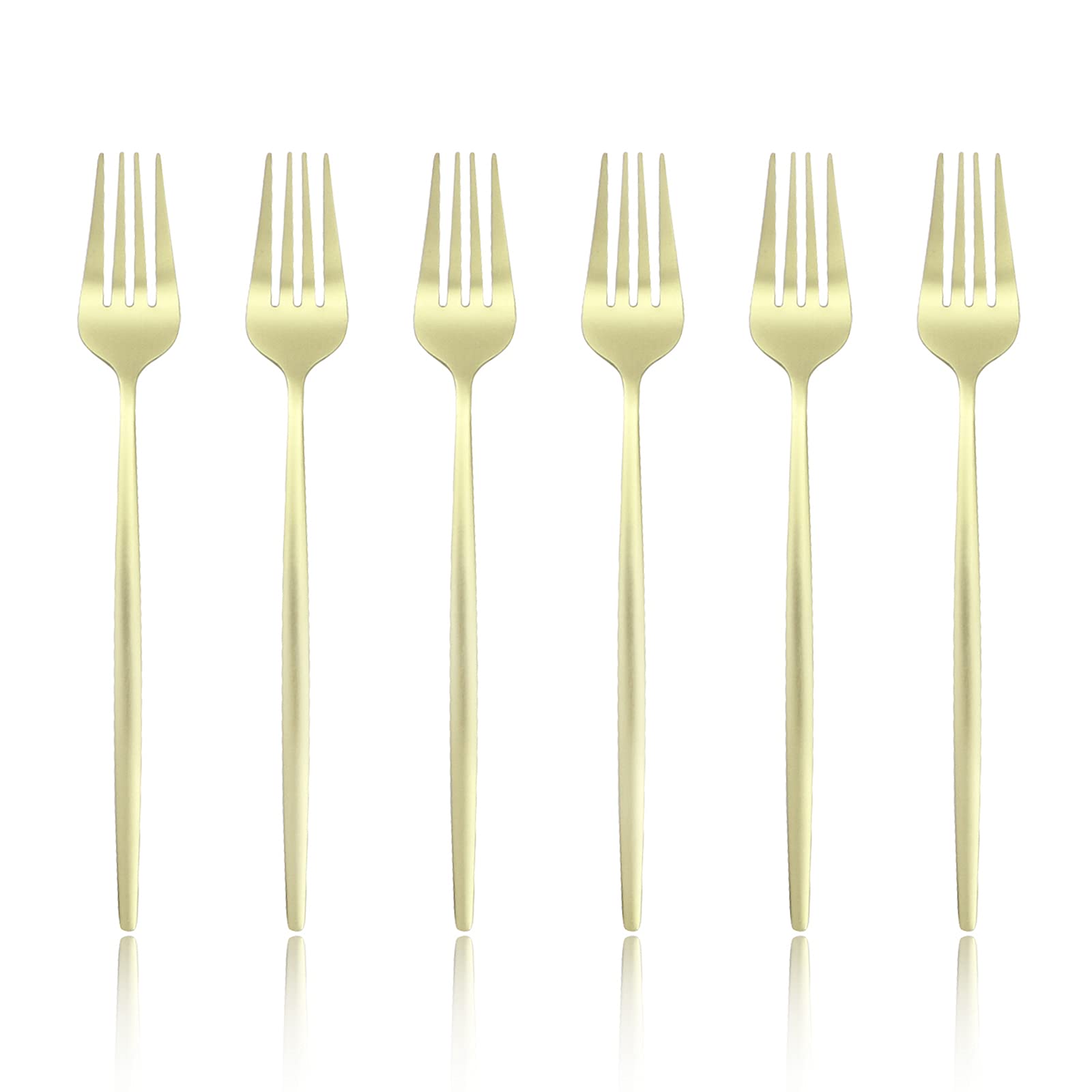 Premium 6-Piece Salad & Dessert Forks Set - 18/0 Stainless Steel Matte Flatware, 7.48-Inch Elegant Silverware (Champagne Gold) - Perfect for Dinner Parties, Wedding Receptions & Fine Dining
