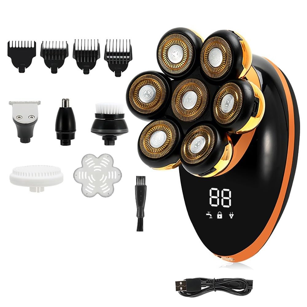 7D Floating Head Shaver for Men - 5-in-1 Electric Razor for Wet/Dry Shaving, Beard Trimmer & Bald Head Shaver with LCD Display & Rechargeable Battery - Perfect for Travel, Gym & Daily Grooming Routine