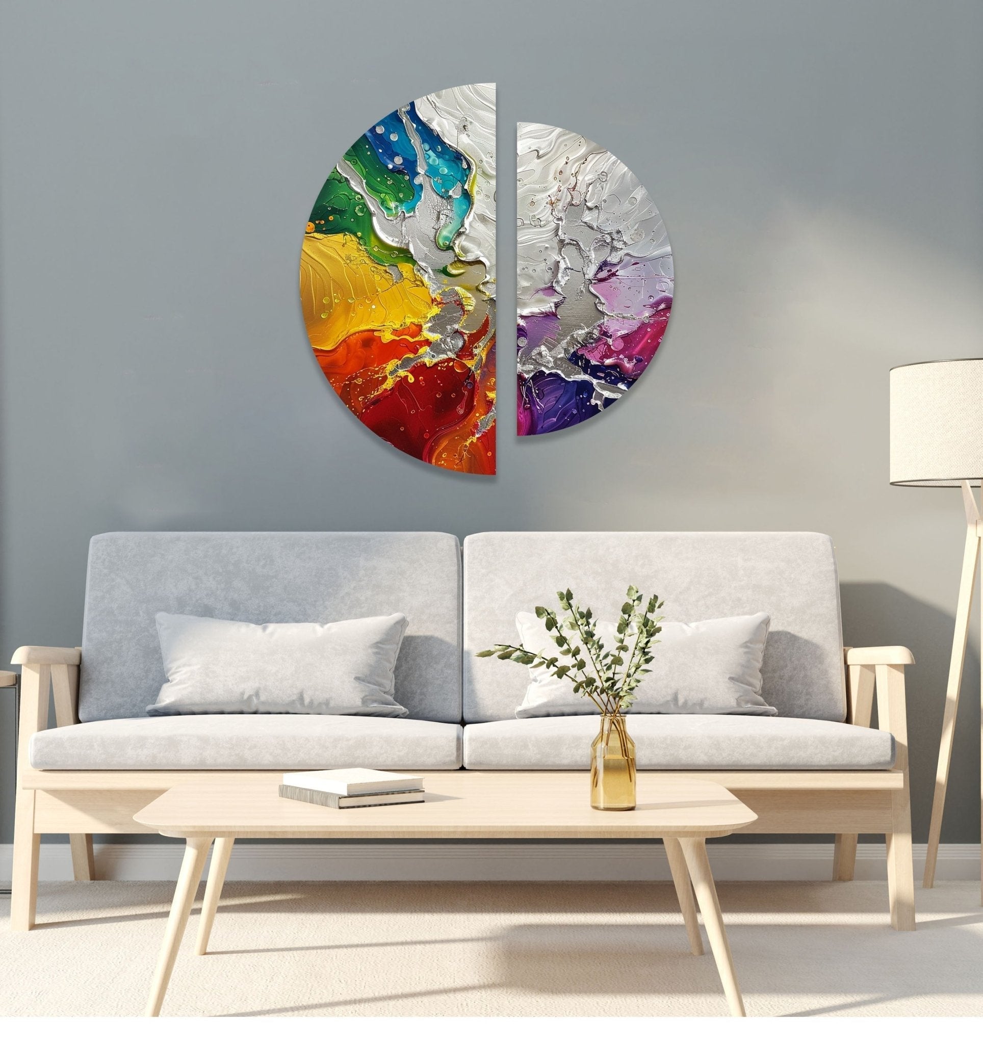 2 Piece Abstract Cracked Paint Glass Wall Art Set - Modern Home Decor for Living Room, Bedroom & Office - Shattered Glass Effect Canvas Painting for Unique Interior Design