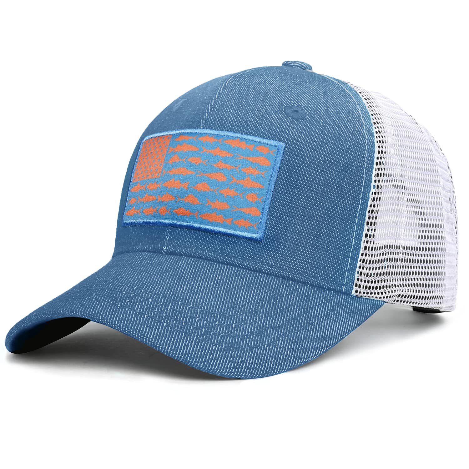 American Fish Flag Trucker Hats for Men - Adjustable Snapback Fishing Caps - Best Outdoor Gifts for Anglers, Camping, Hiking & Daily Wear