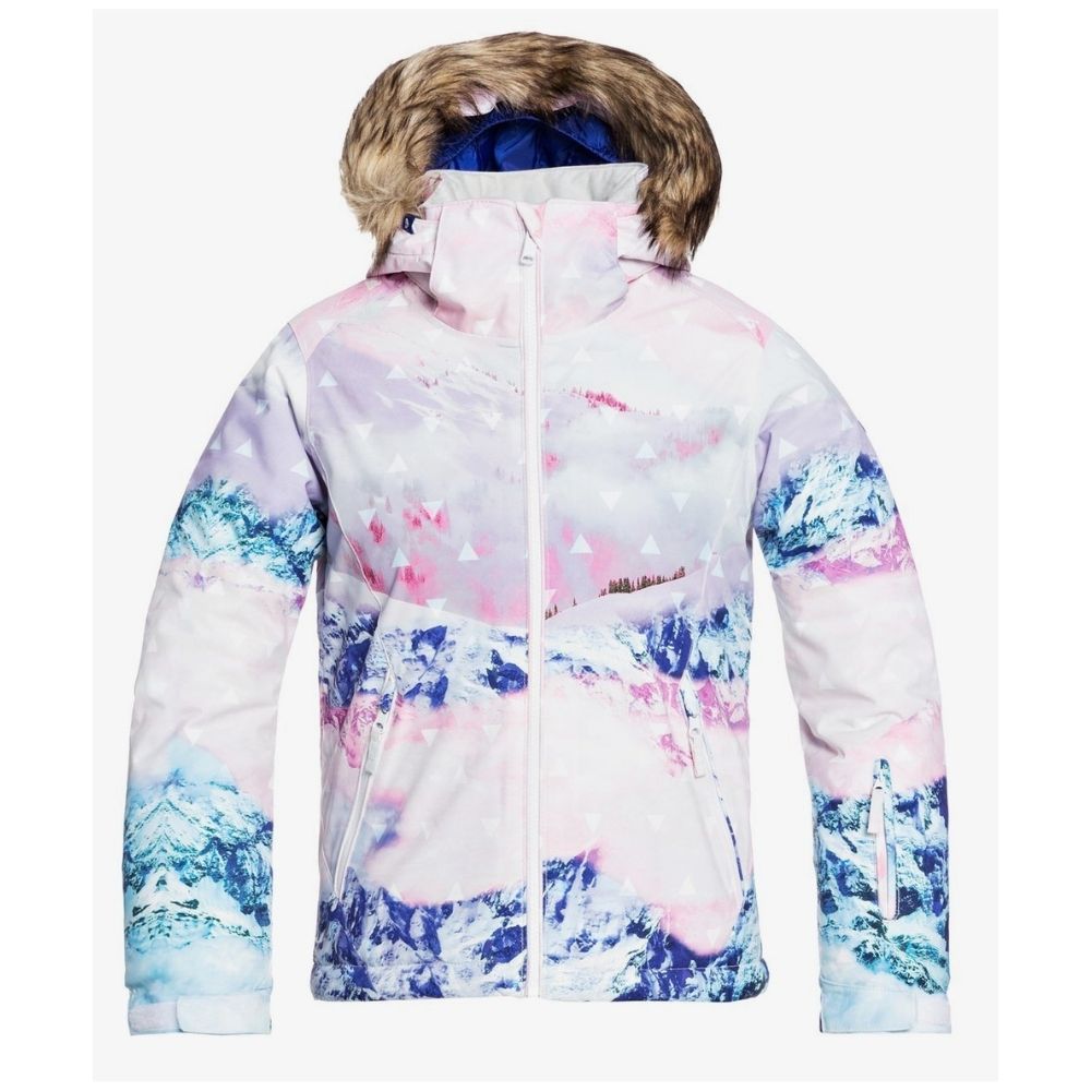 Roxy Jet Ski Girls Waterproof Ski Jacket - White Pyrennes for Winter Sports & Snowboarding
