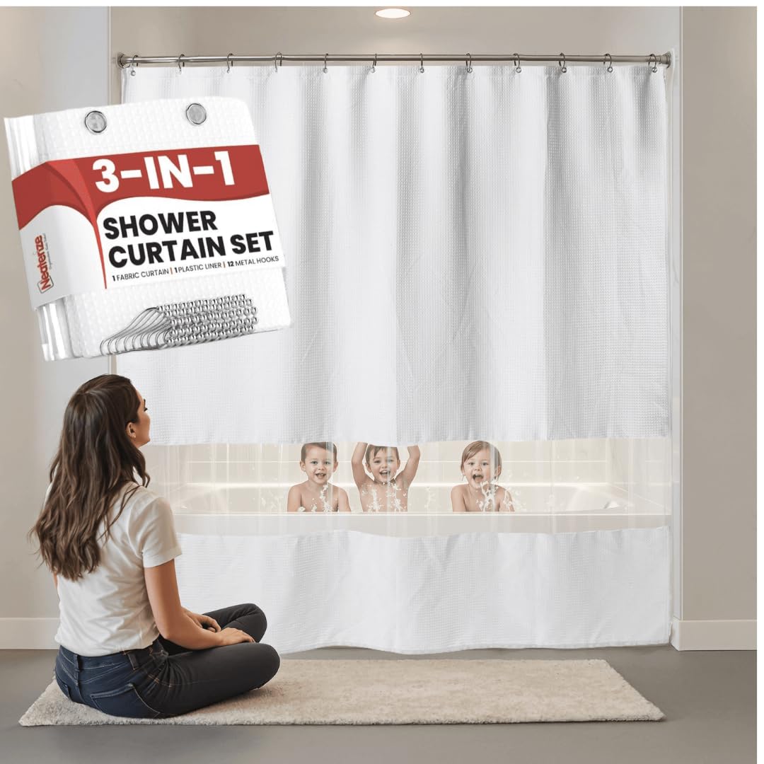 72x72 Premium Kids Splash Guard Shower Curtain - Double-Layered Bathtub Protector with Clear Window | Hotel Quality Waterproof Shower Liner | Prevents Water Splashes on Floor - Perfect for Bathrooms, Daycares & Family Homes
