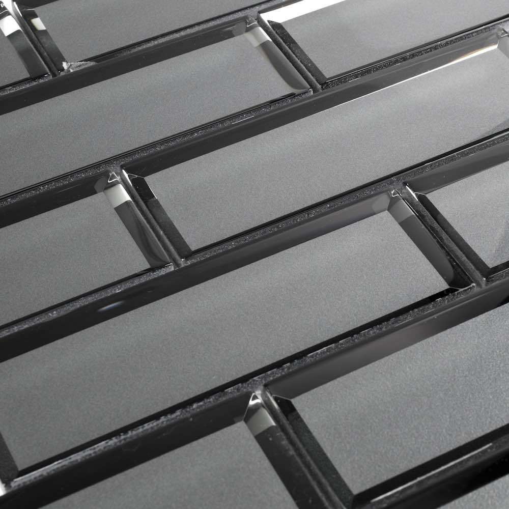 Gray Glass Subway Tile with Inverted Bevel - 2x6 Inch Mirror Finish for Kitchen Backsplash and Bathroom Walls