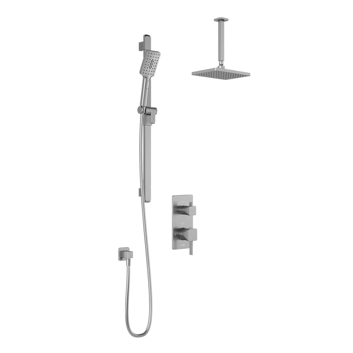 Kalia Square One Thermostatic Shower System - 10 Inch Rainfall Shower Head with Adjustable Ceiling Mount Arm in Chrome Finish | Perfect for Modern Bathroom Renovation & Spa-Like Shower Experience