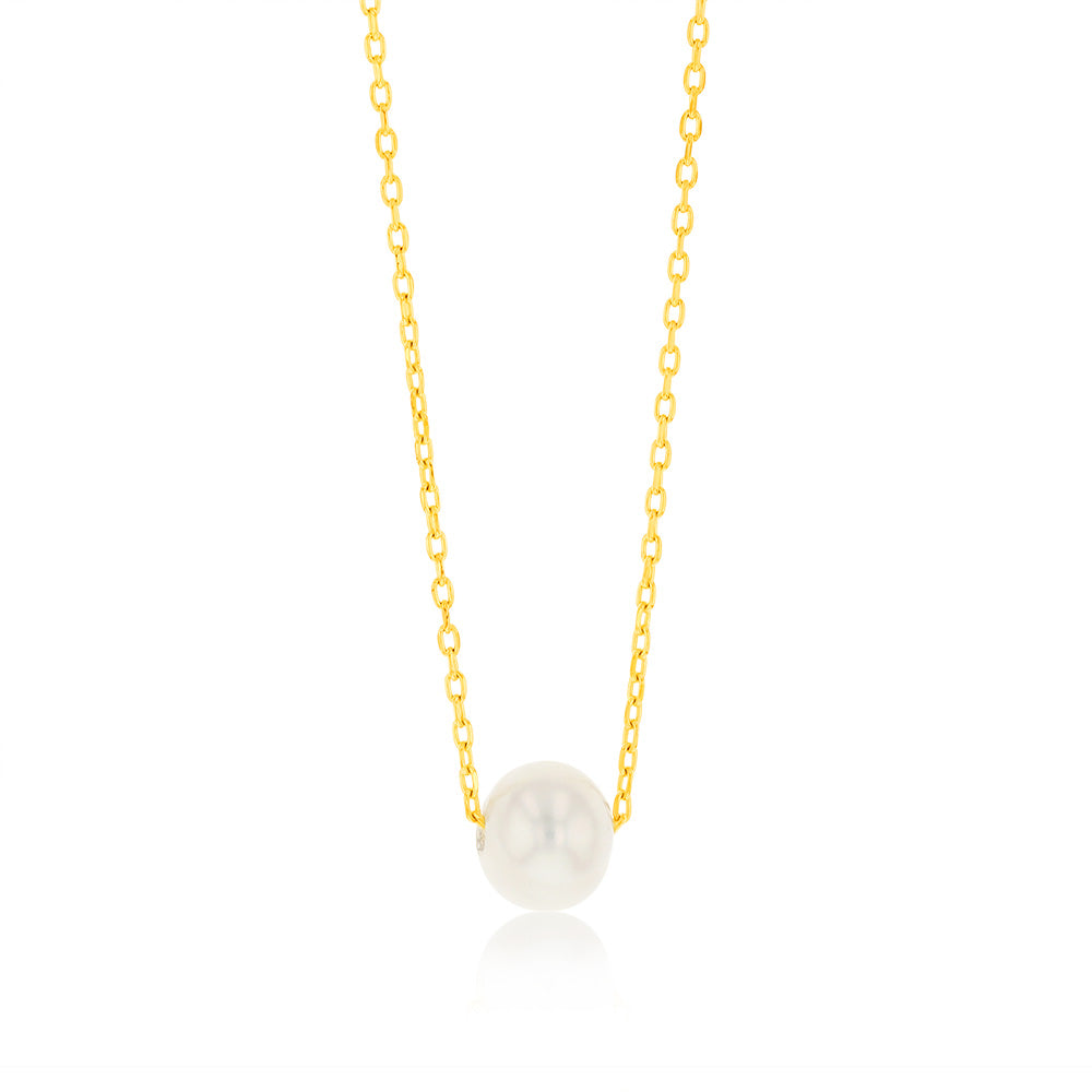 7-8MM Freshwater Pearl Slide Necklace in Gold Plated Sterling Silver - Elegant Jewelry for Women, Perfect for Weddings, Parties & Daily Wear
