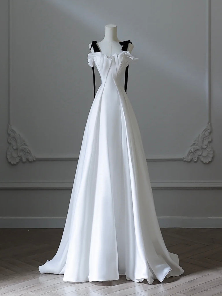 Elegant White Satin A-Line Long Prom Dress - Formal Evening Gown for Homecoming, Wedding Guest & Special Occasions