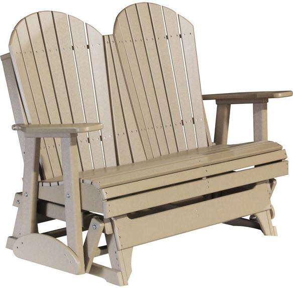LuxCraft Weatherwood 4 ft. Recycled Plastic Adirondack Outdoor Glider Bench with Cup Holder - Perfect for Patio, Garden, Deck, and Backyard Relaxation