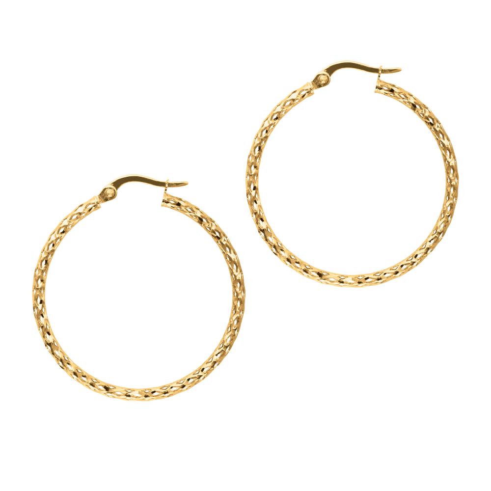 10K Gold Round Diamond Cut Hoop Earrings for Women - Elegant Everyday Jewelry for Work, Party & Special Occasions