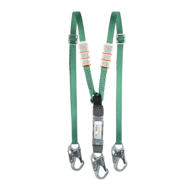 MSA 10191756 V-Series Shock Absorbing Safety Lanyard - 6ft Twin-Leg Fall Protection with 36C Small Snaphooks, Adjustable Polyester Web for Construction & Roofing Work | OSHA Compliant Safety Gear for Height Work