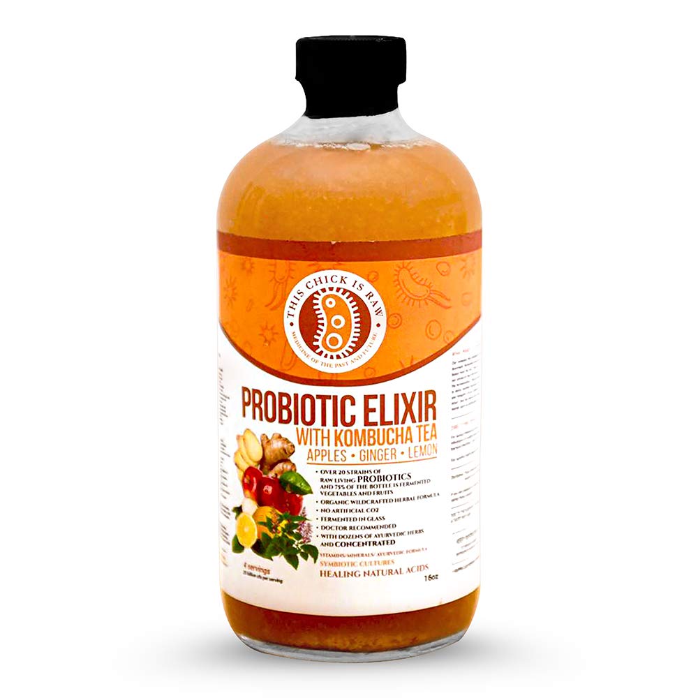 Organic Apple Lemon Ginger Kombucha Probiotic Elixir - Immune Support & Gut Health Drink - Refreshing Fermented Tea Beverage (6-Pack, 16oz Bottles) - Perfect for Detox, Wellness Routines & Healthy Lifestyle